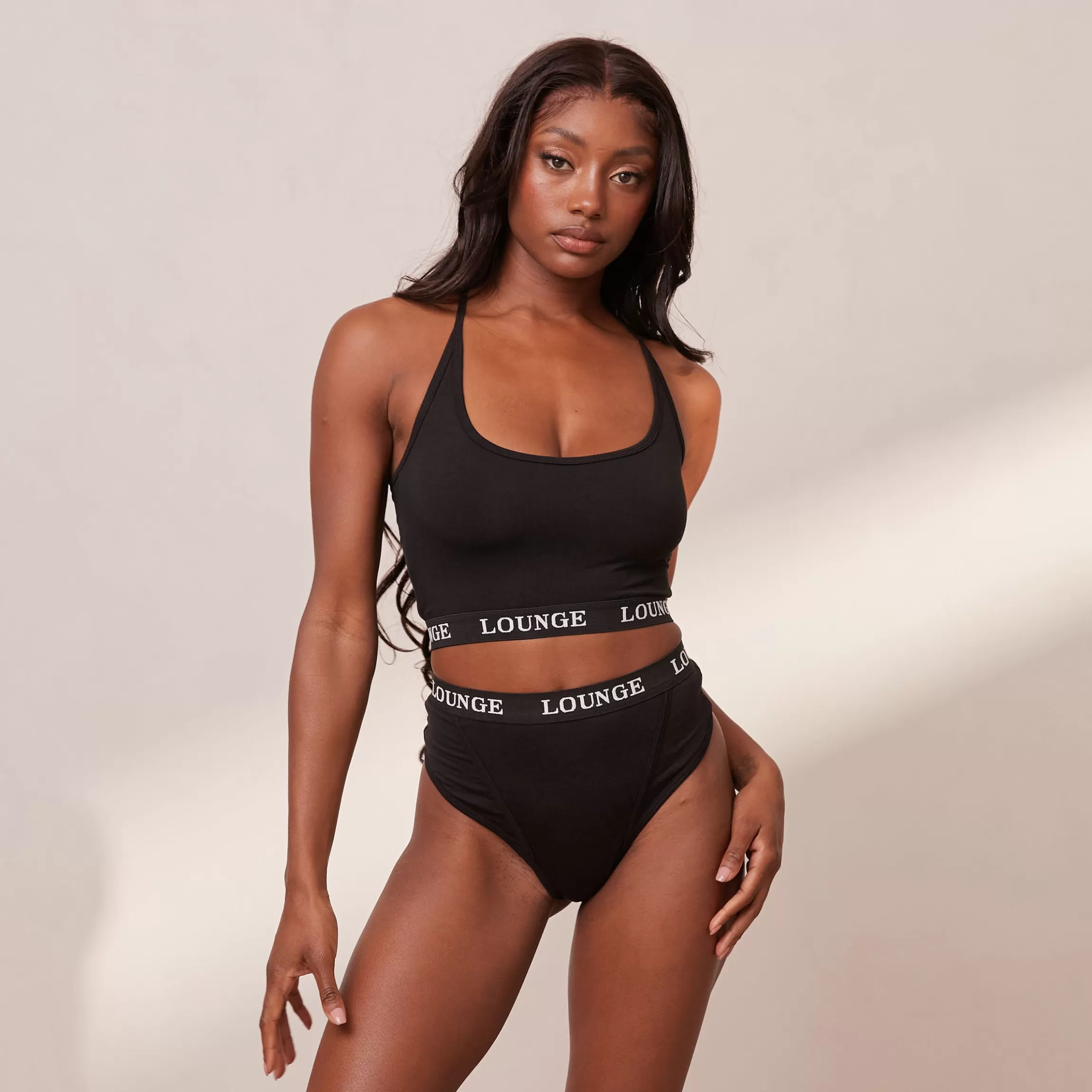 Lounge Bamboo Basic Bralette & String/Slip Set - Zwart Clearance
