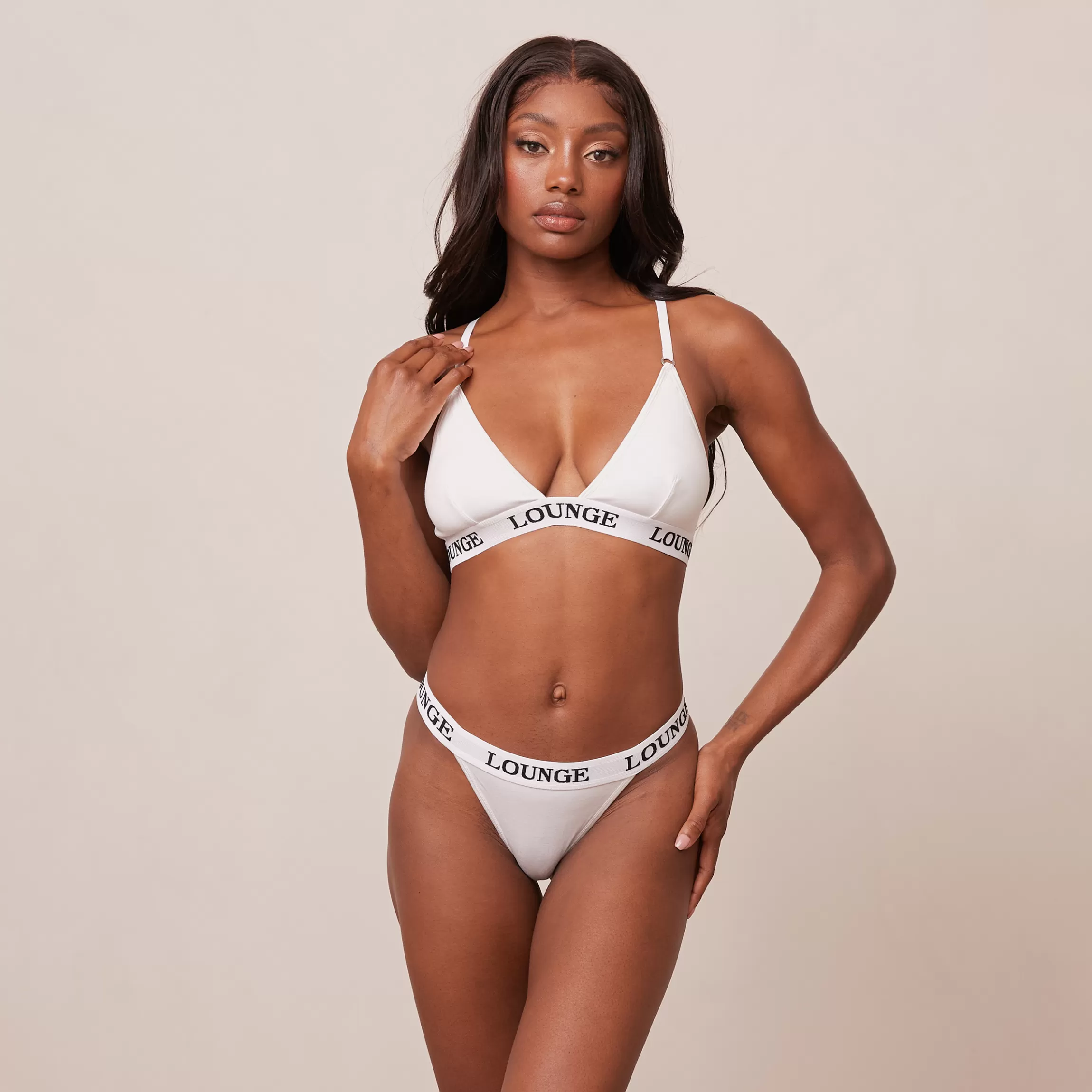 Lounge Bamboo Triangle BH & String/Slip Set - Effen Wit EffenWit Hot