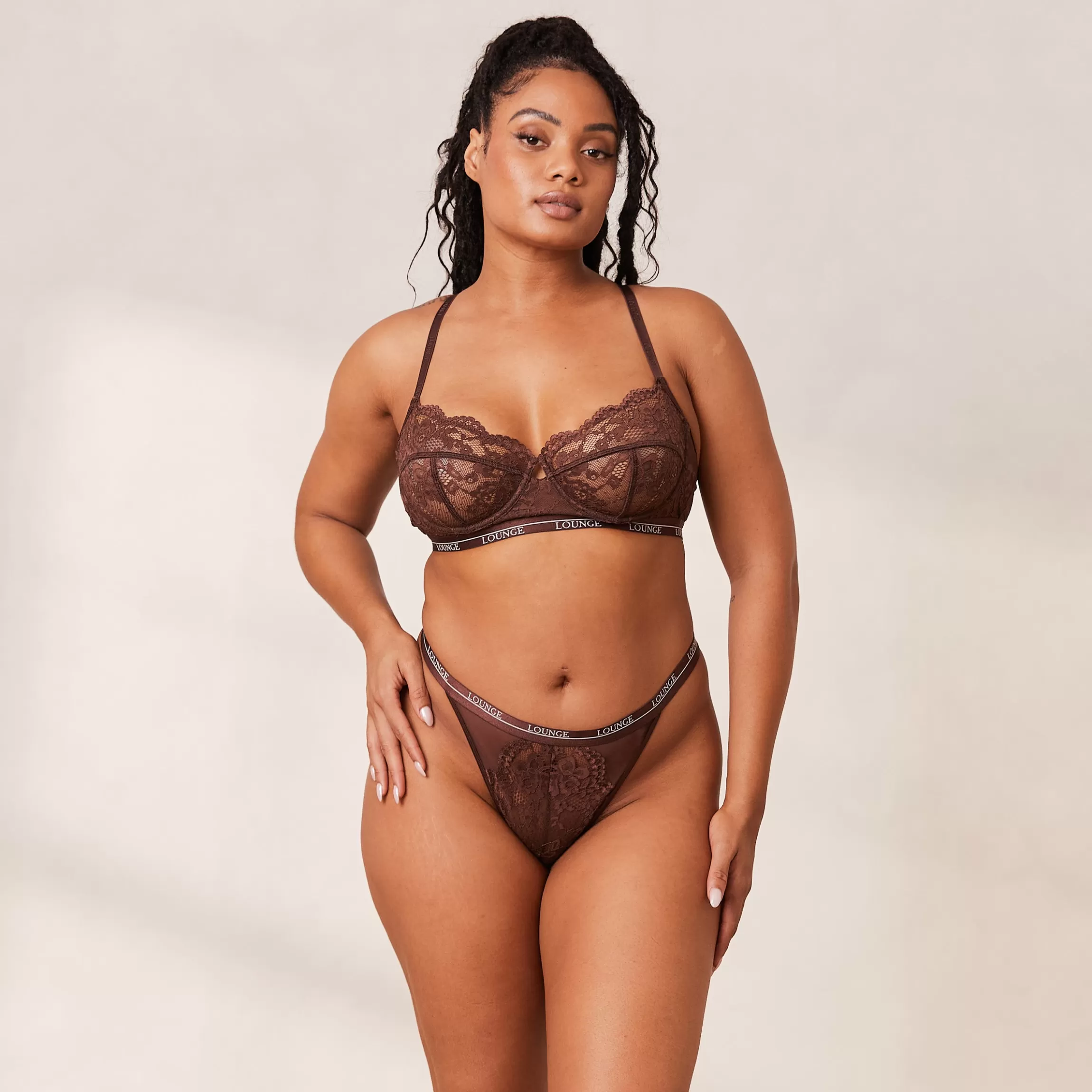 Lounge Blossom Balcony Bra & Thong Set - Brunette Cheap
