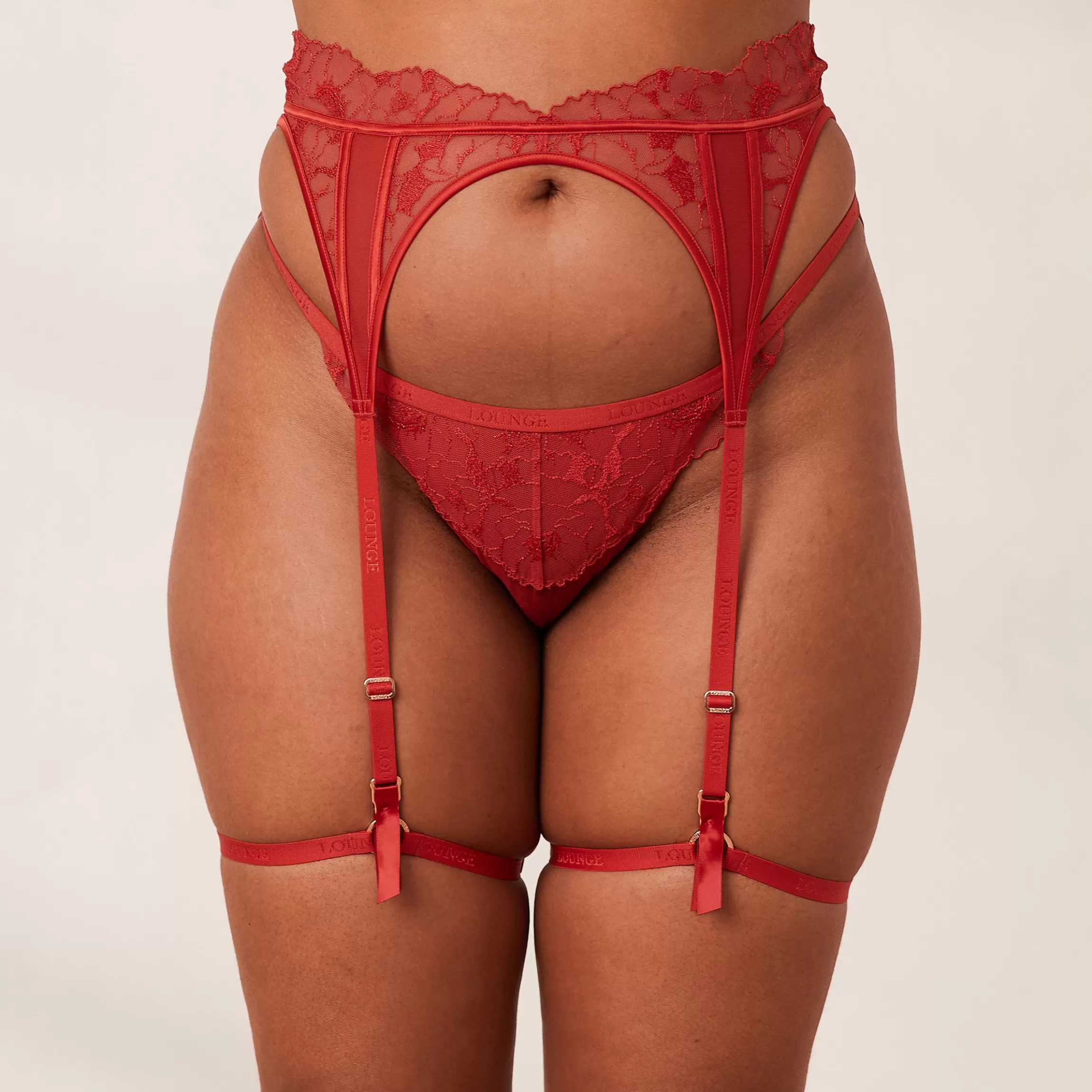 Lounge Carmen Intimates Thong & Suspender Belt - Maroon Kastanjebruin Discount