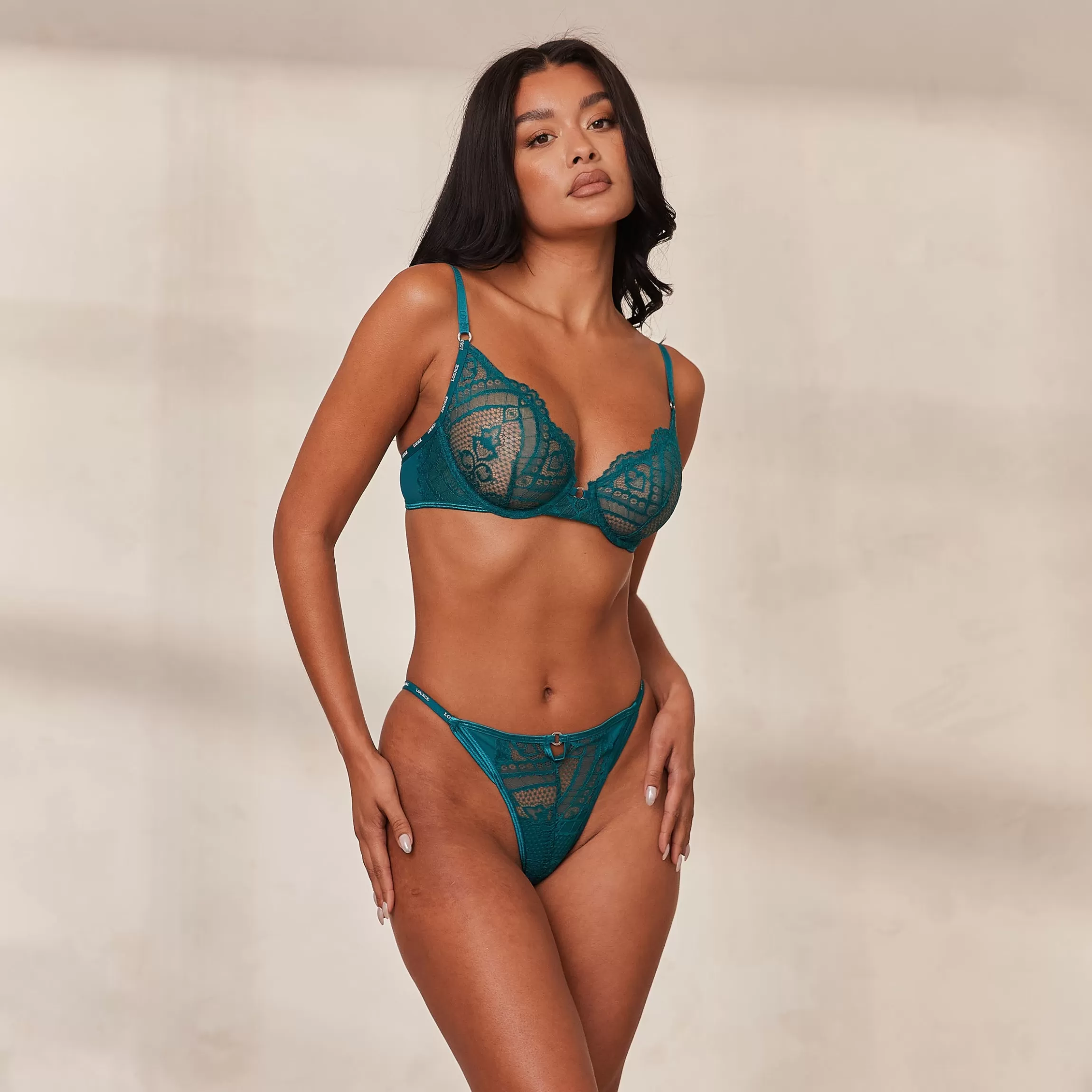 Lounge Charmed Balcony BH & String/Slip Set - Turkoois Cheap