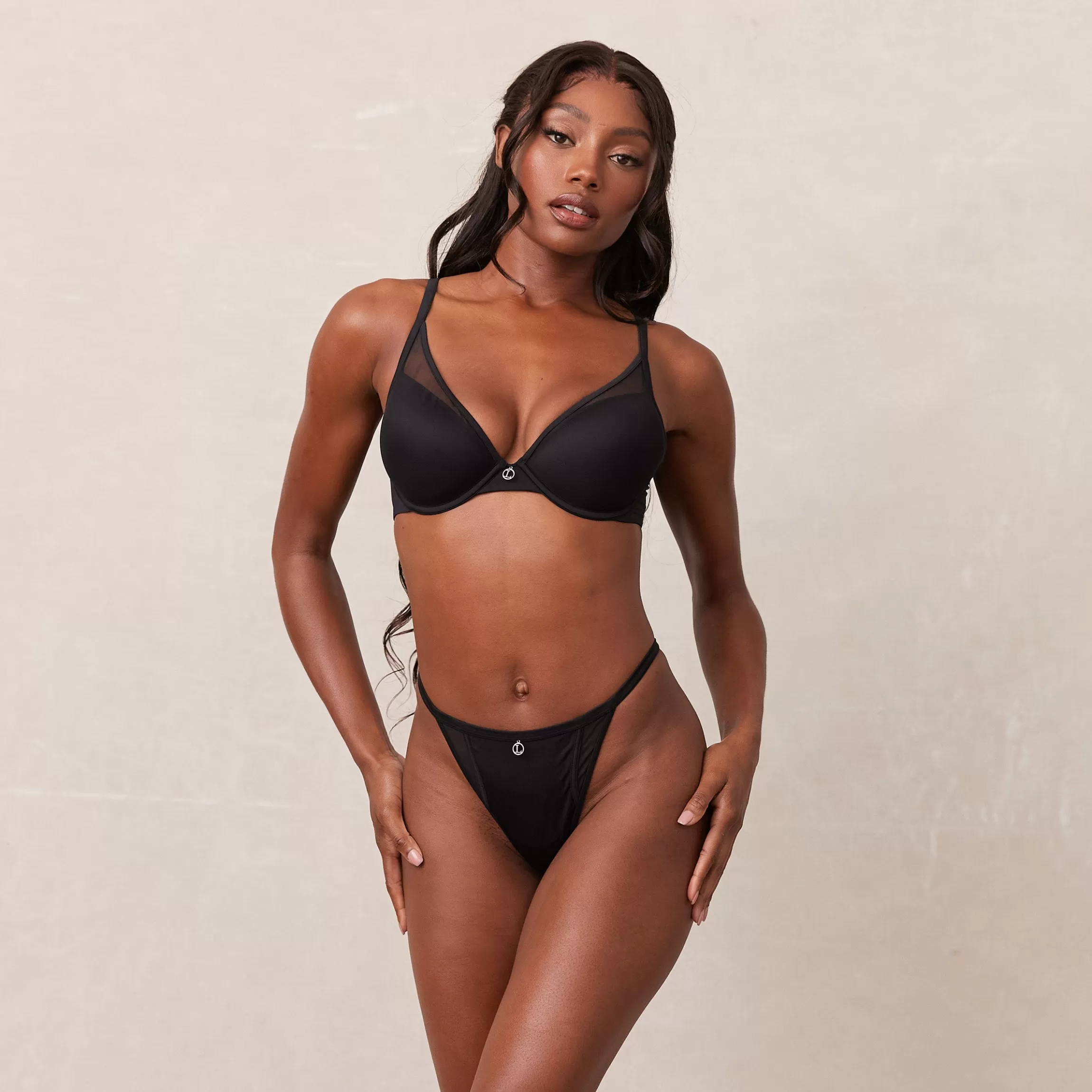 Lounge Classic Plunge T-shirt BH & String/Slip Set - Zwart Cheap