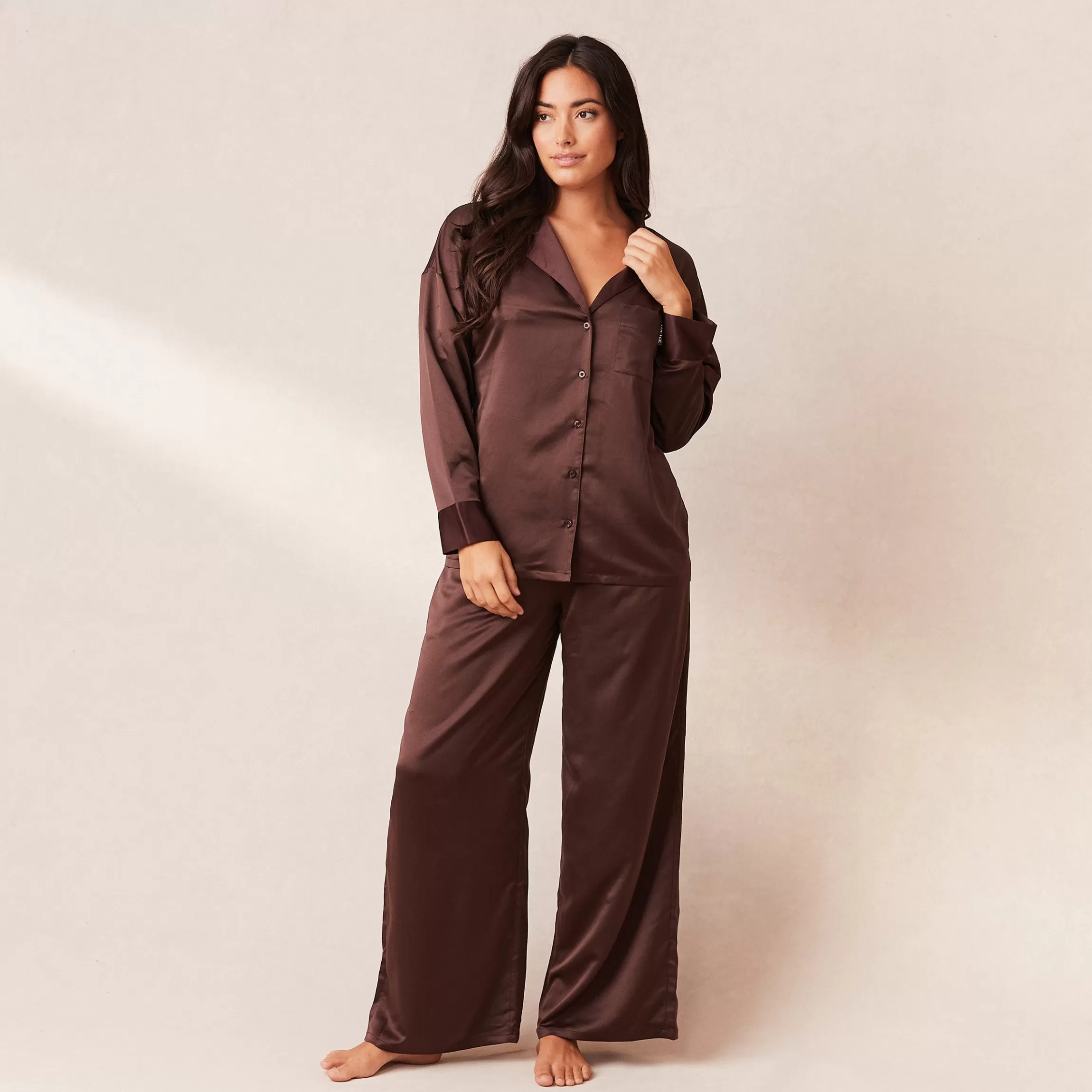 Lounge Classic Satin Pyjama Broek - Chocolade New