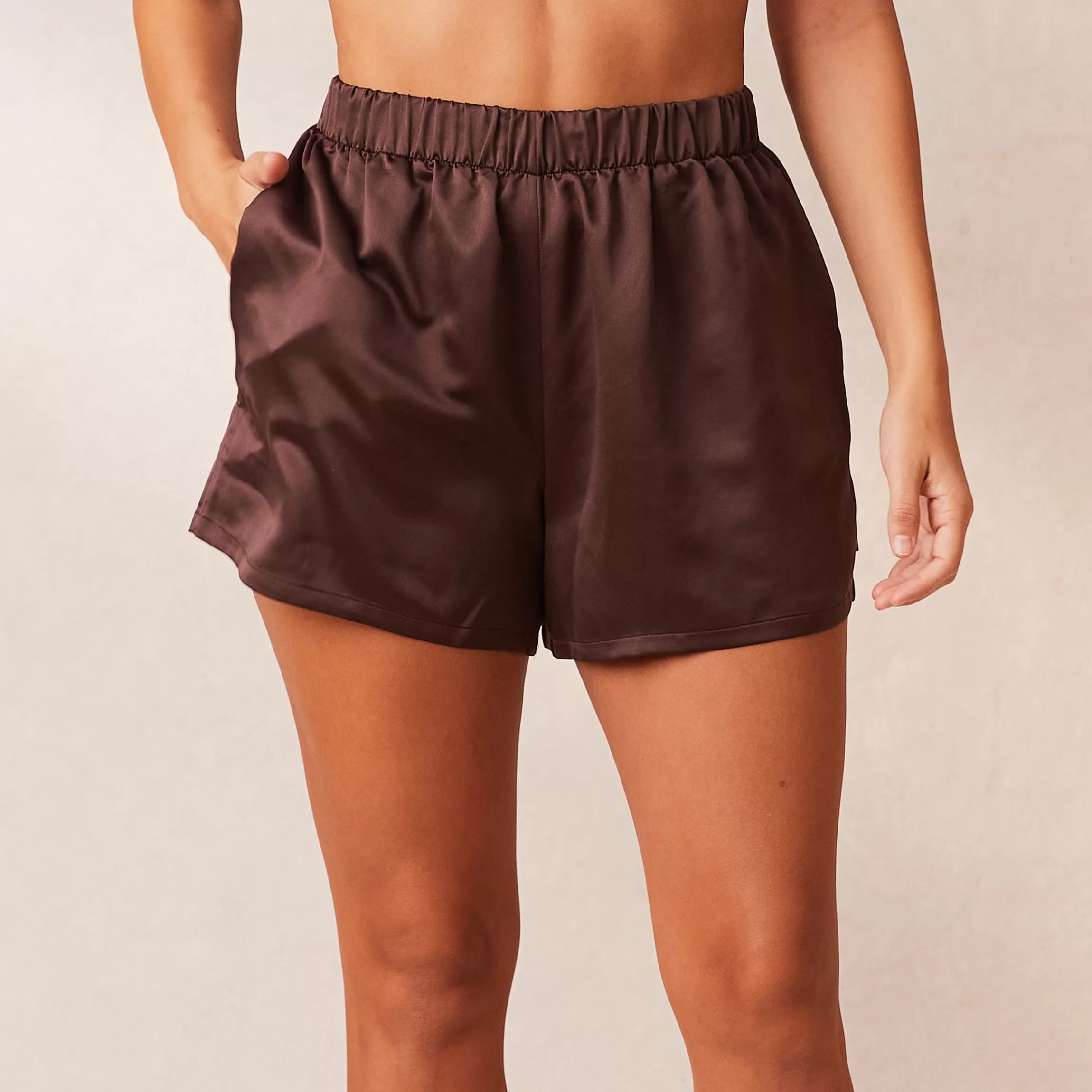 Lounge Classic Satin Pyjama Korte Broek - Chocolade Store