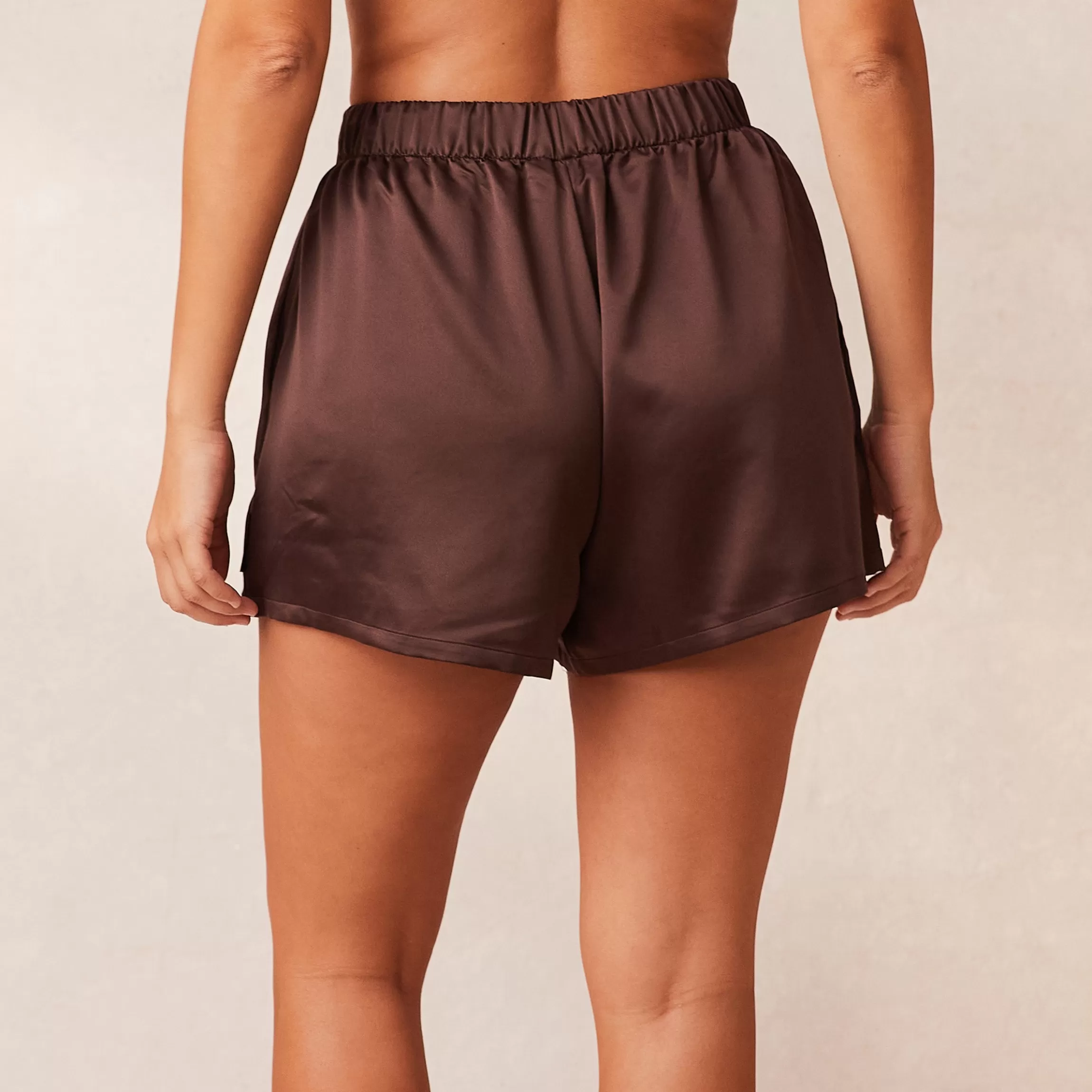 Lounge Classic Satin Pyjama Korte Broek - Chocolade Store
