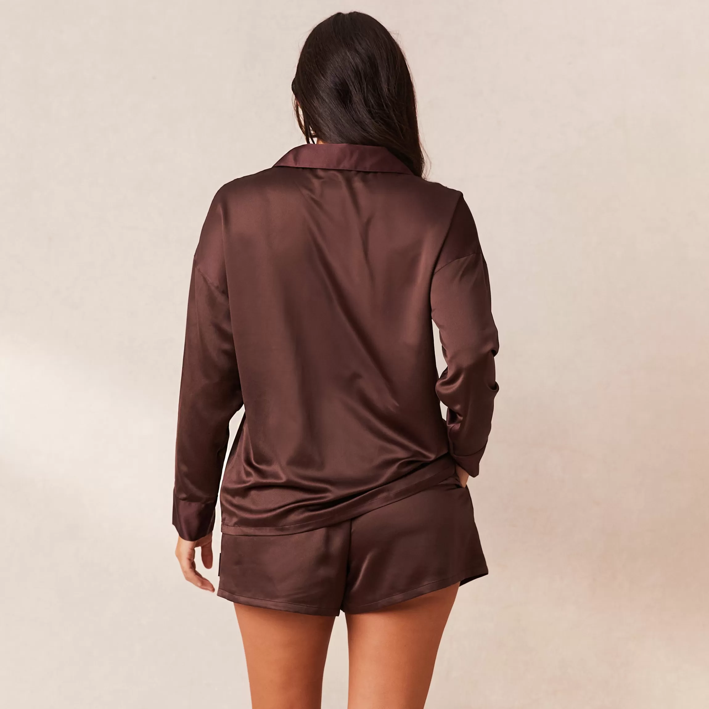 Lounge Classic Satin Pyjama Shirt - Chocolade Flash Sale