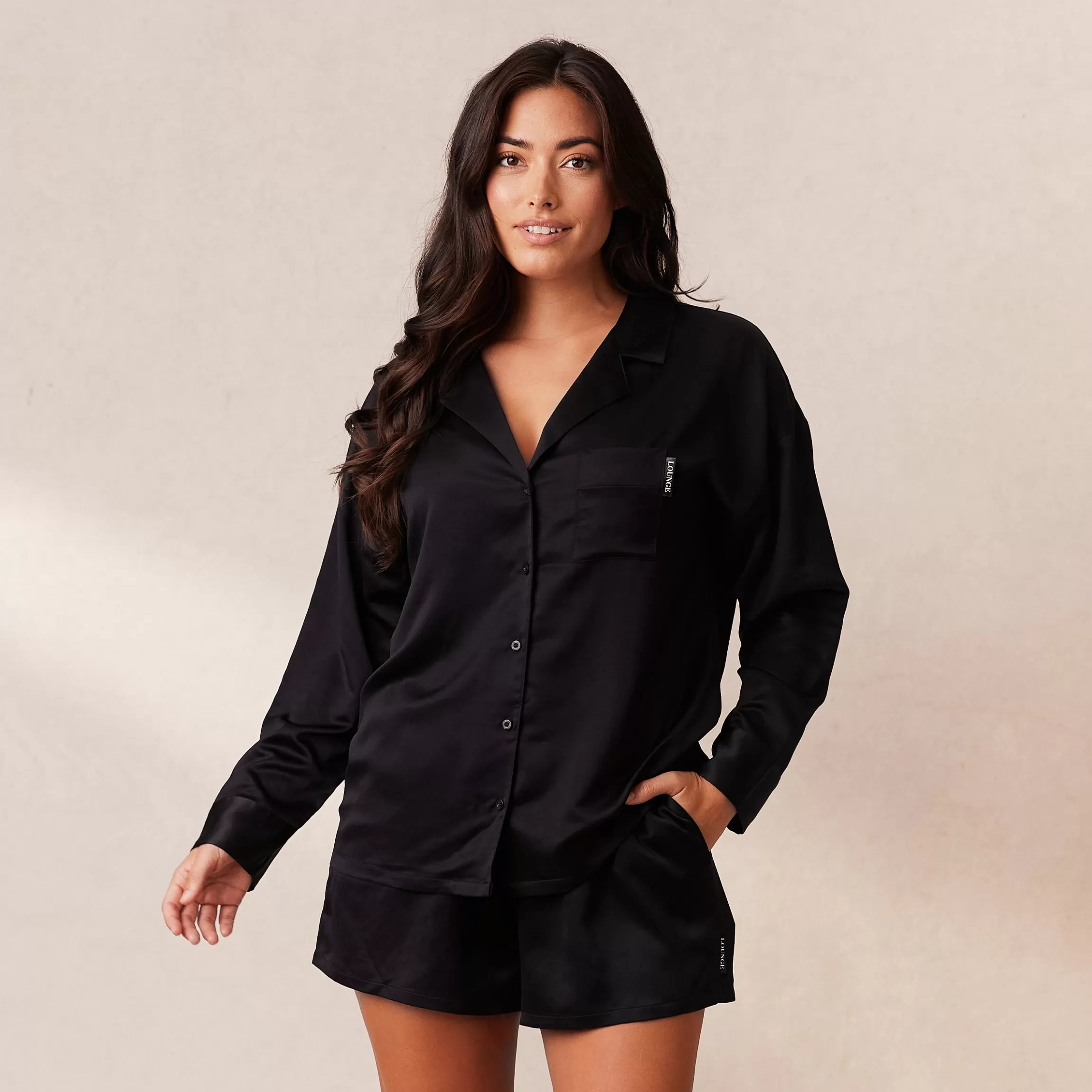 Lounge Classic Satin Pyjama Shirt - Zwart Best