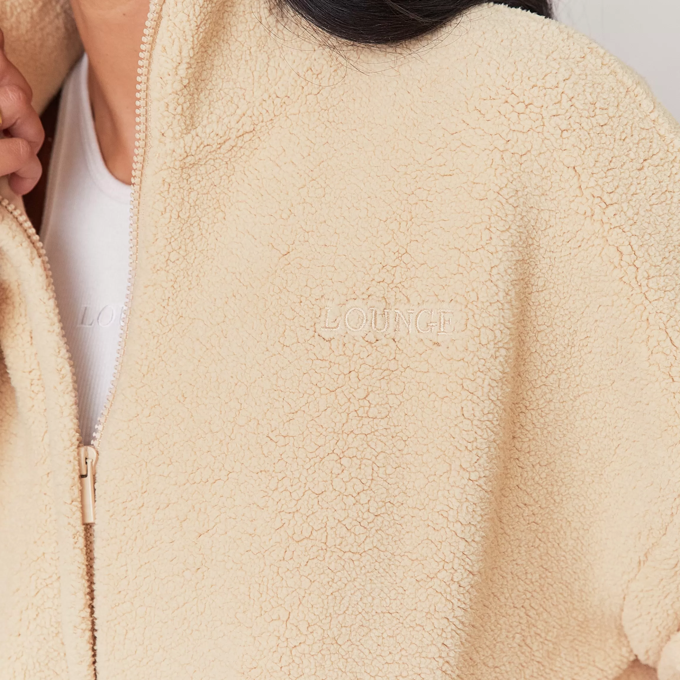 Lounge Cosy Fleecejas met Rits - Crème Online