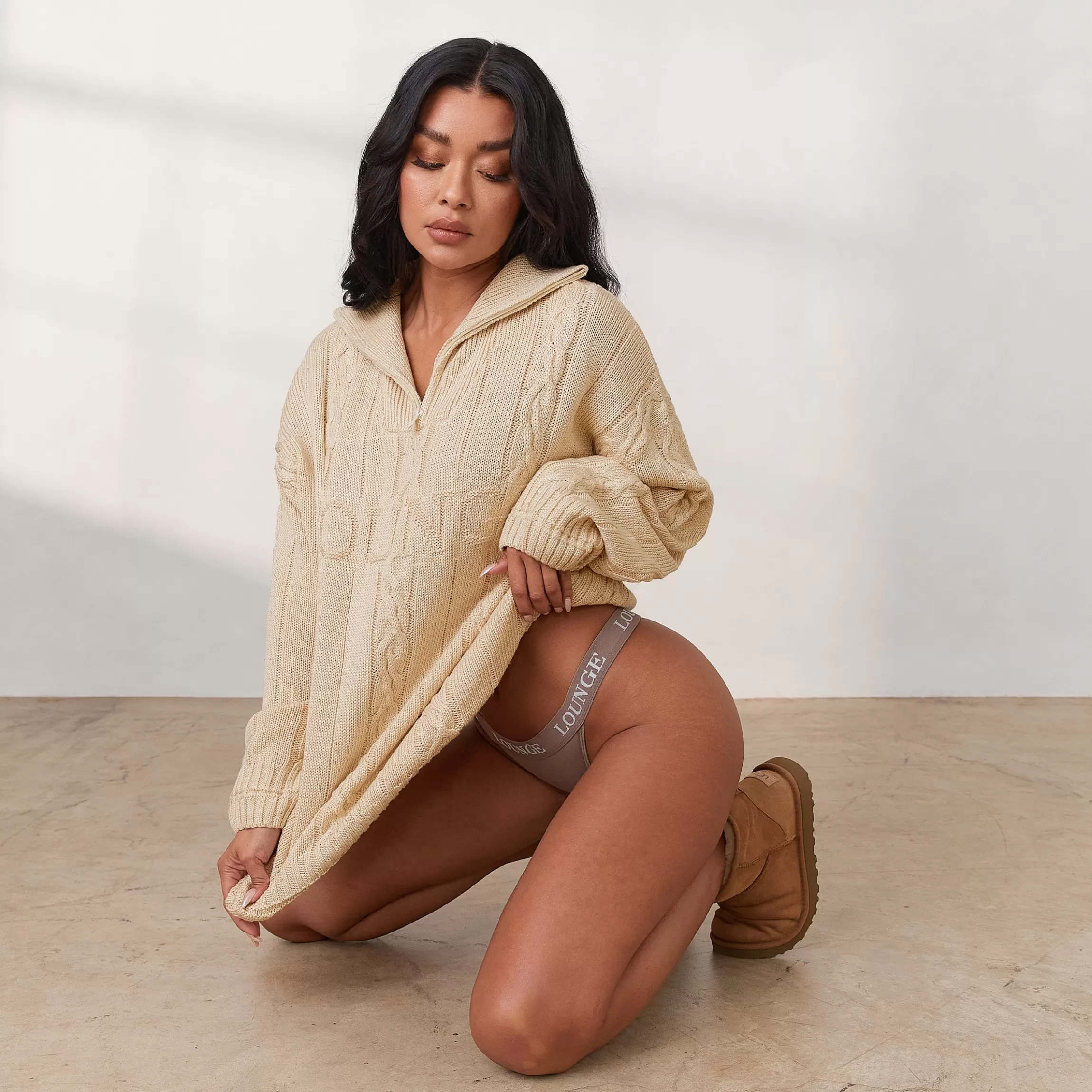 Lounge Cosy Gebreide Trui met Kwart Rits - Crème Flash Sale