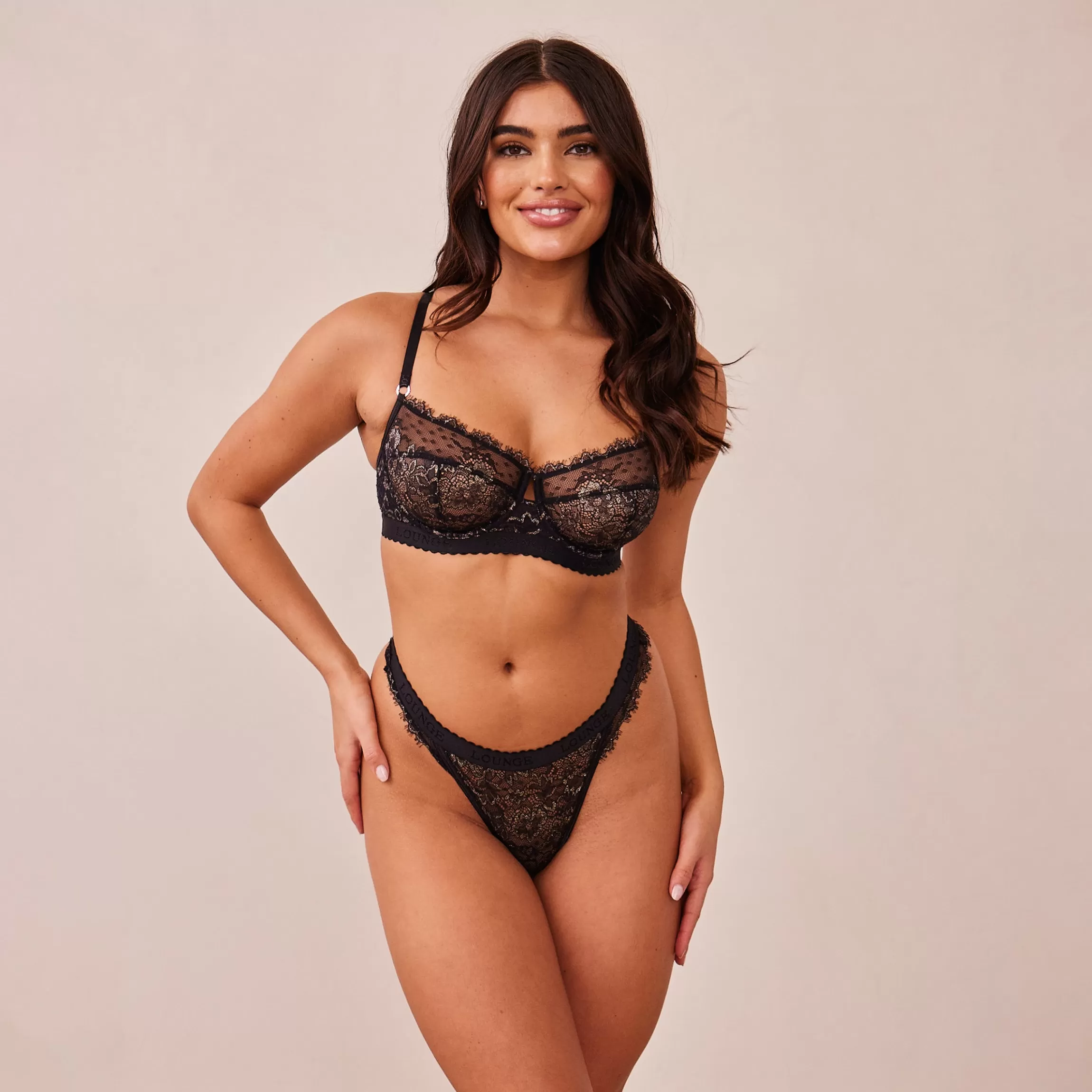Lounge Desire Balcony BH & String/Slip Set - Zwart Sale