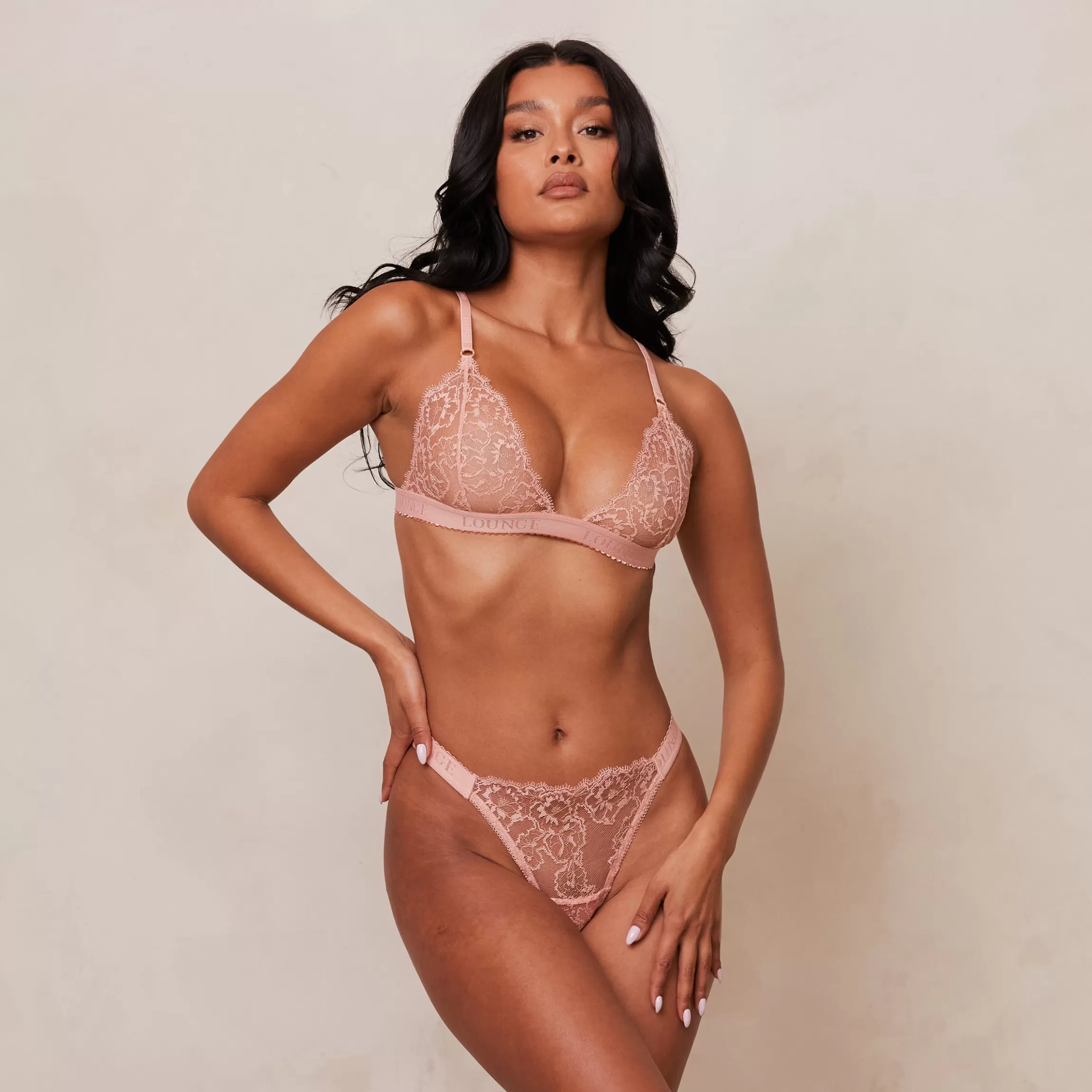 Lounge Embroidered Triangle BH & String Set - Roze Fashion