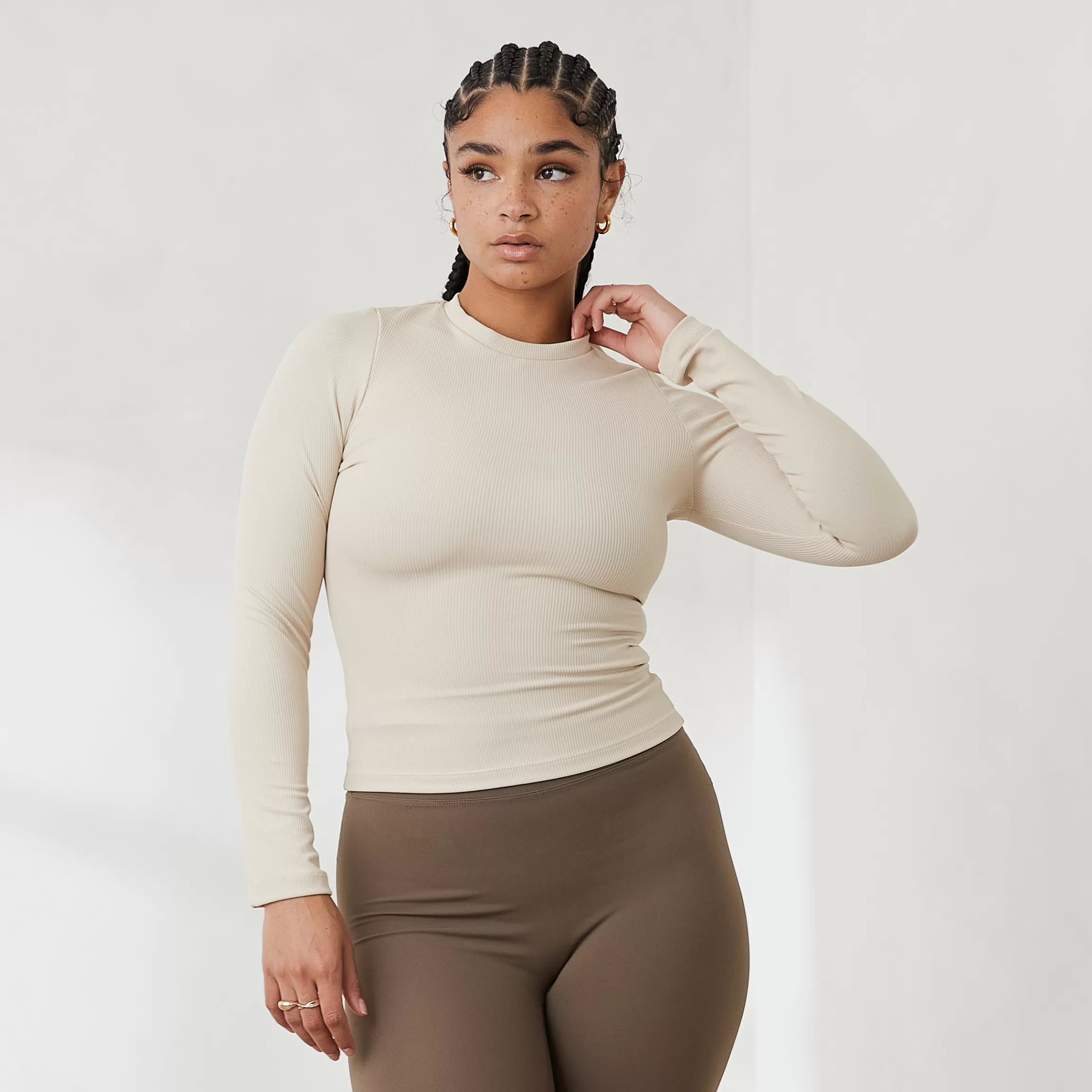 Lounge Essential Geribd Top met Lange Mouwen - Cream Crème Sale