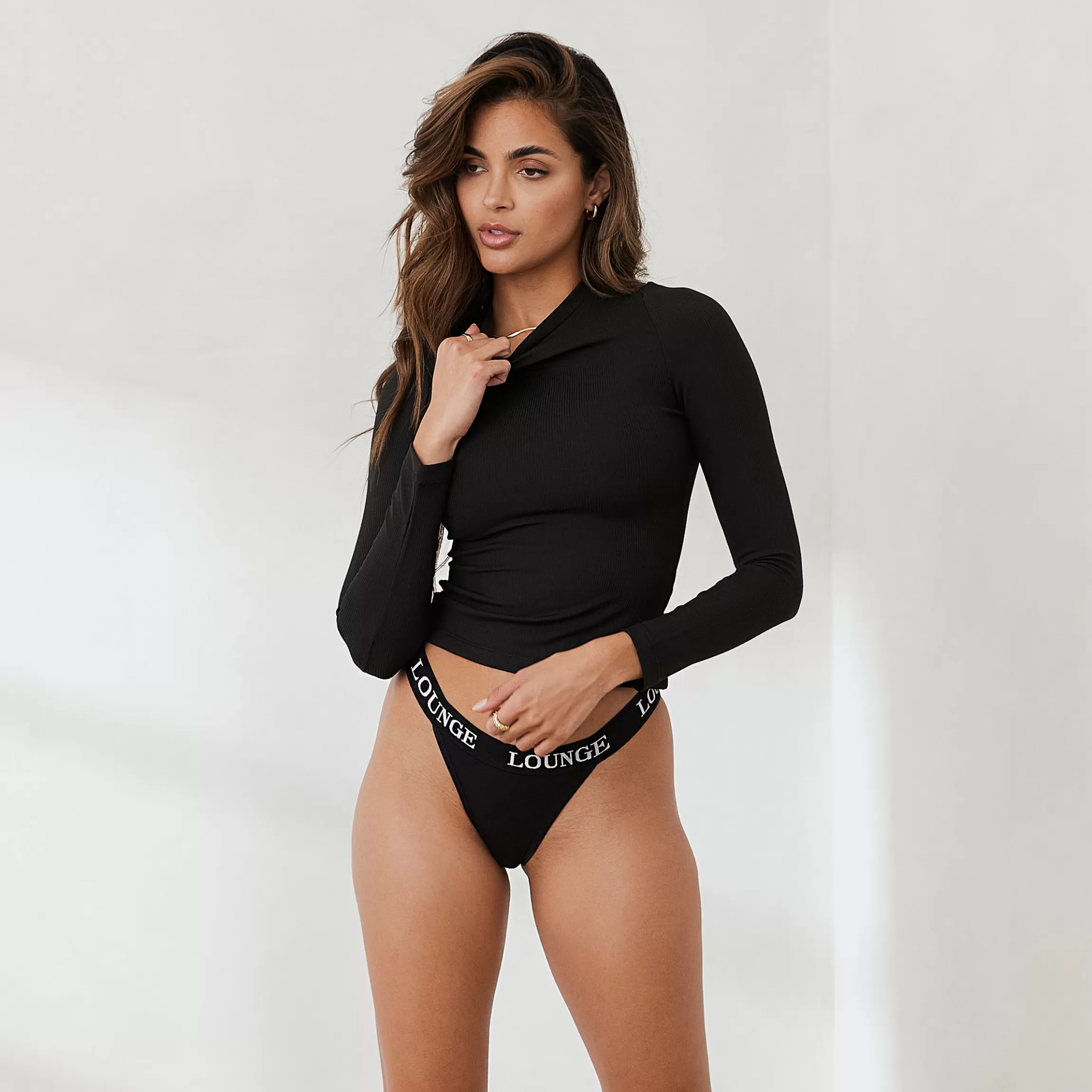 Lounge Essential Geribd Top met Lange Mouwen - Zwart Sale