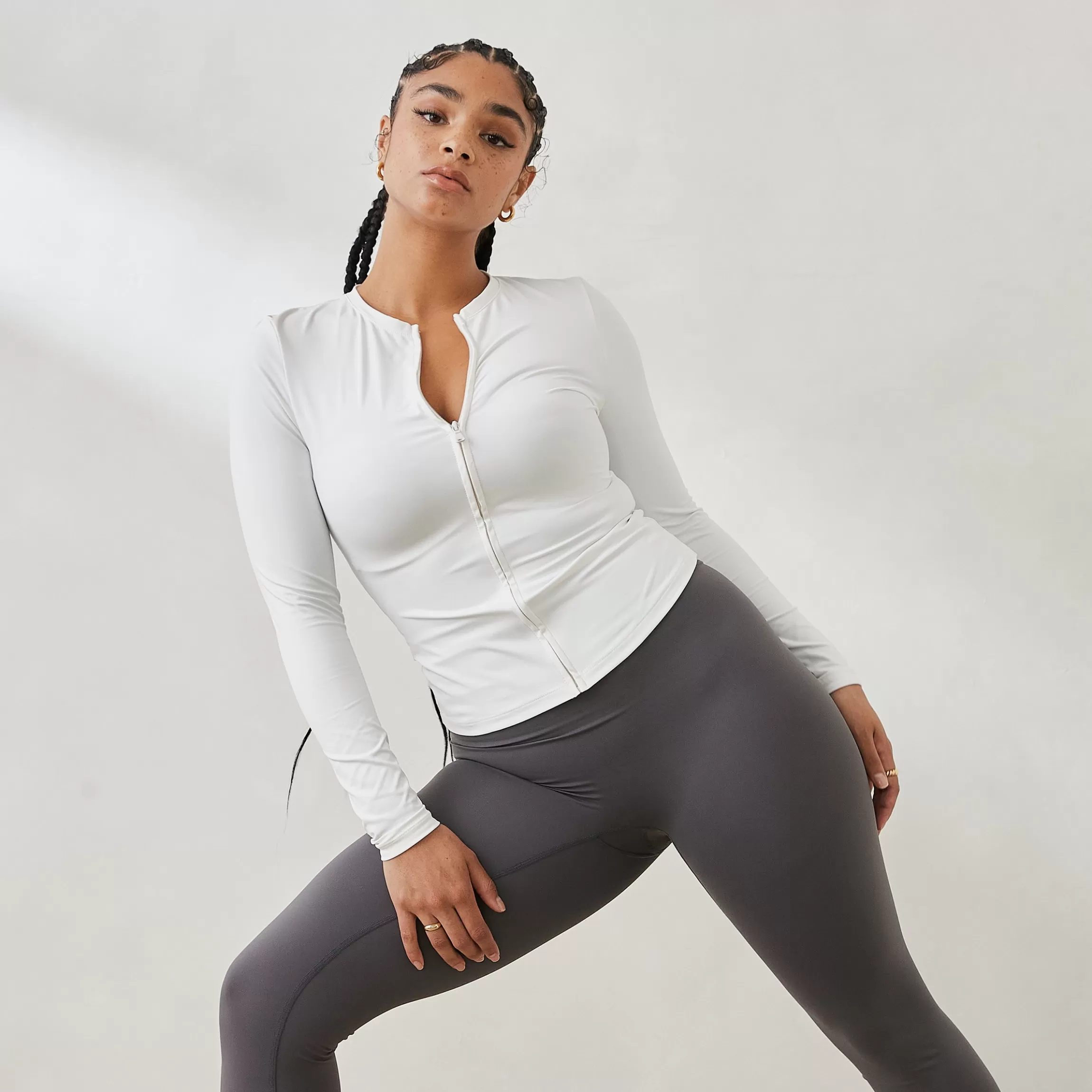 Lounge Essential Long Sleeve Zip Up Top - Off White GebrokenWit Cheap