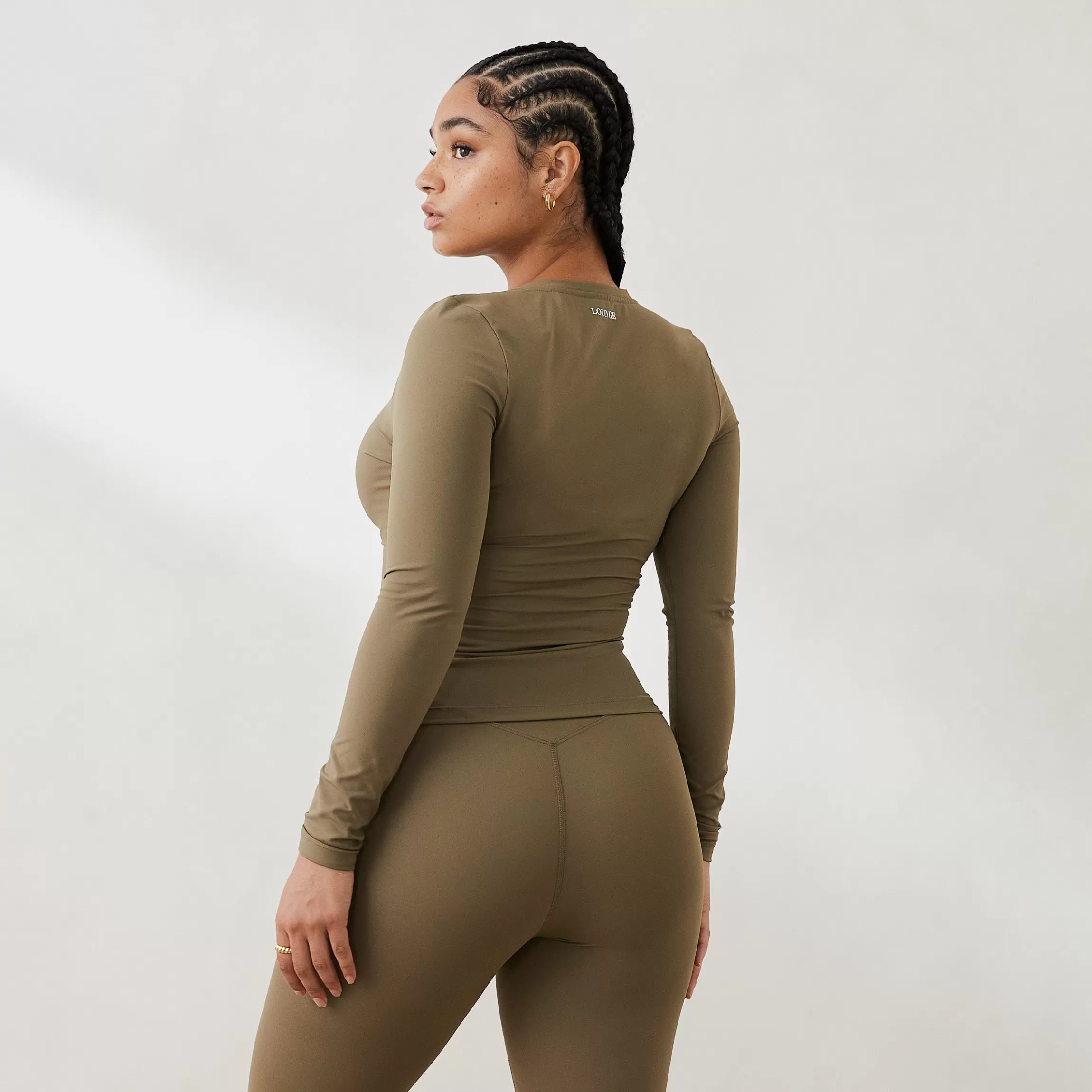 Lounge Essential Long Sleeve Zip Up Top - Olive Olijf Shop