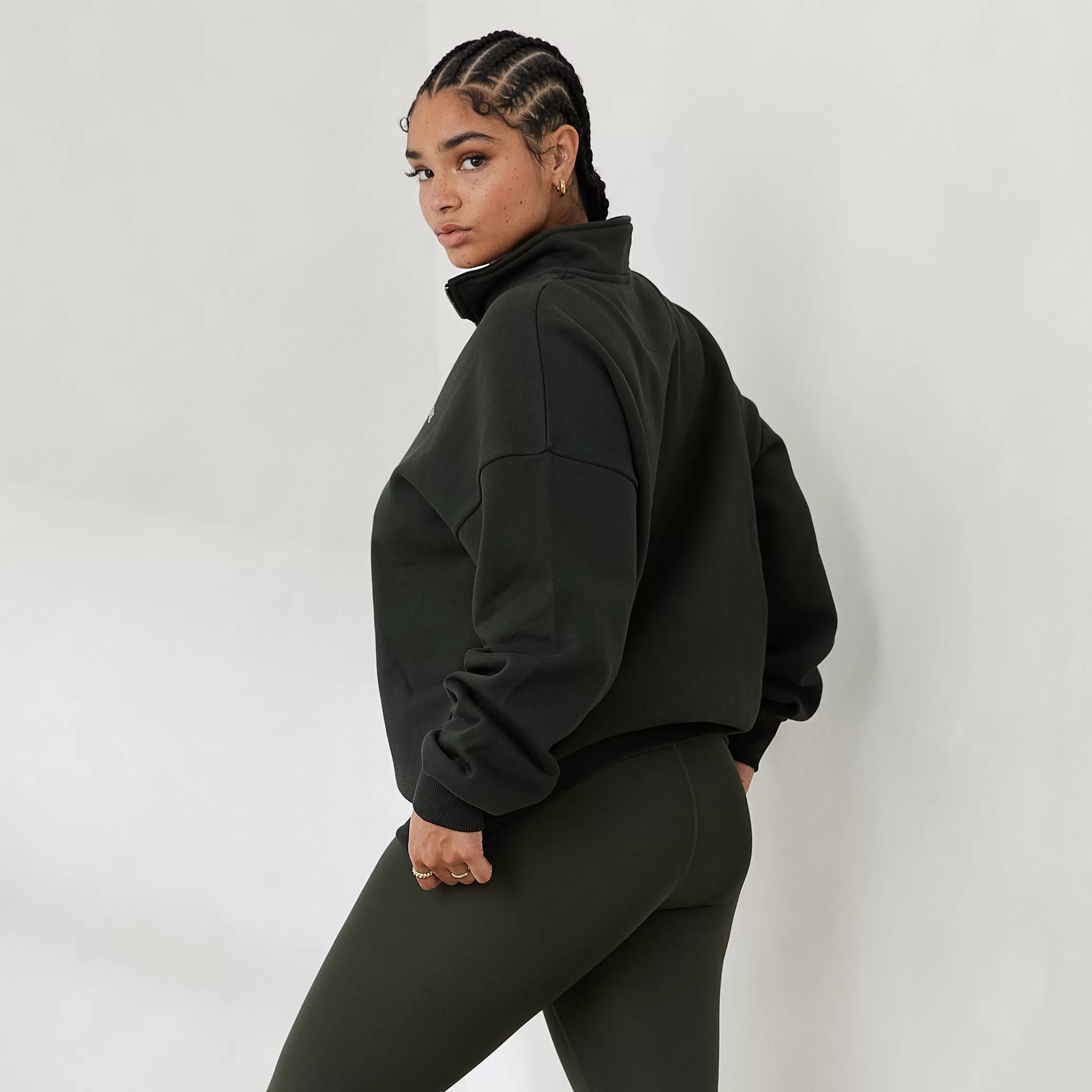 Lounge Essential Oversized Trui met Kwart Rits - Dennengroen Cheap