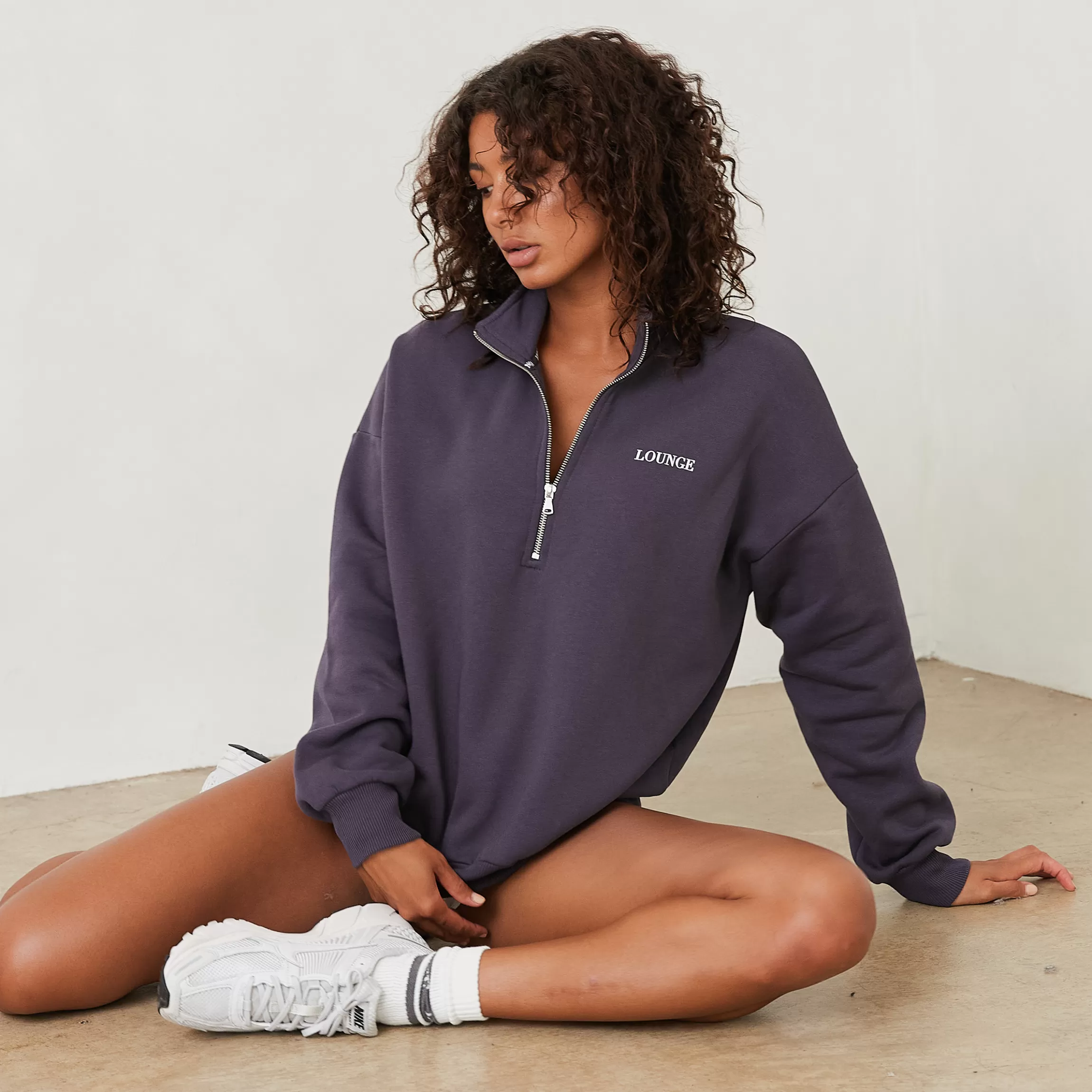 Lounge Essential Oversized Trui met Kwart Rits - Rookblauw Outlet