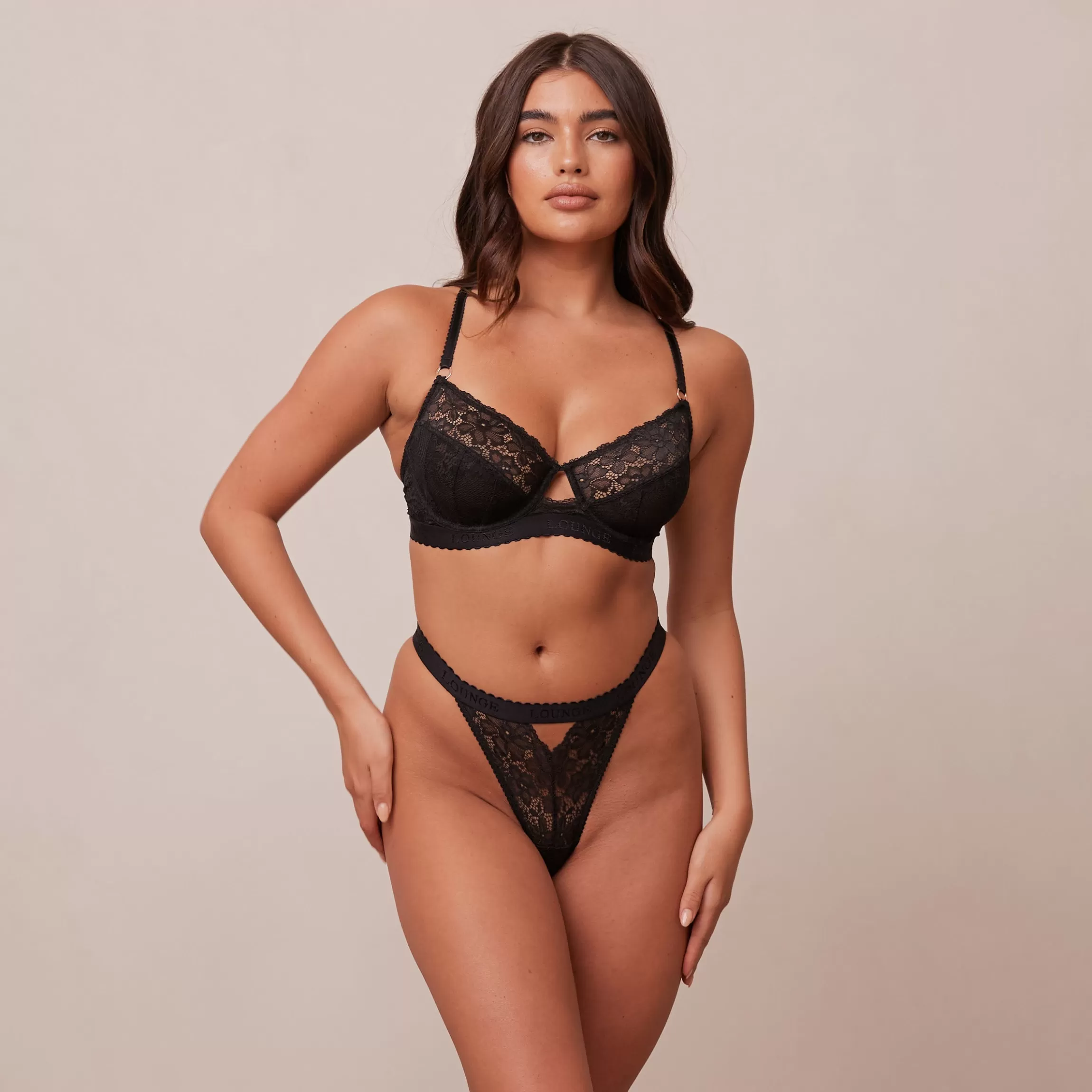 Lounge Flair Balcony BH & String/Slip Set - Zwart Online