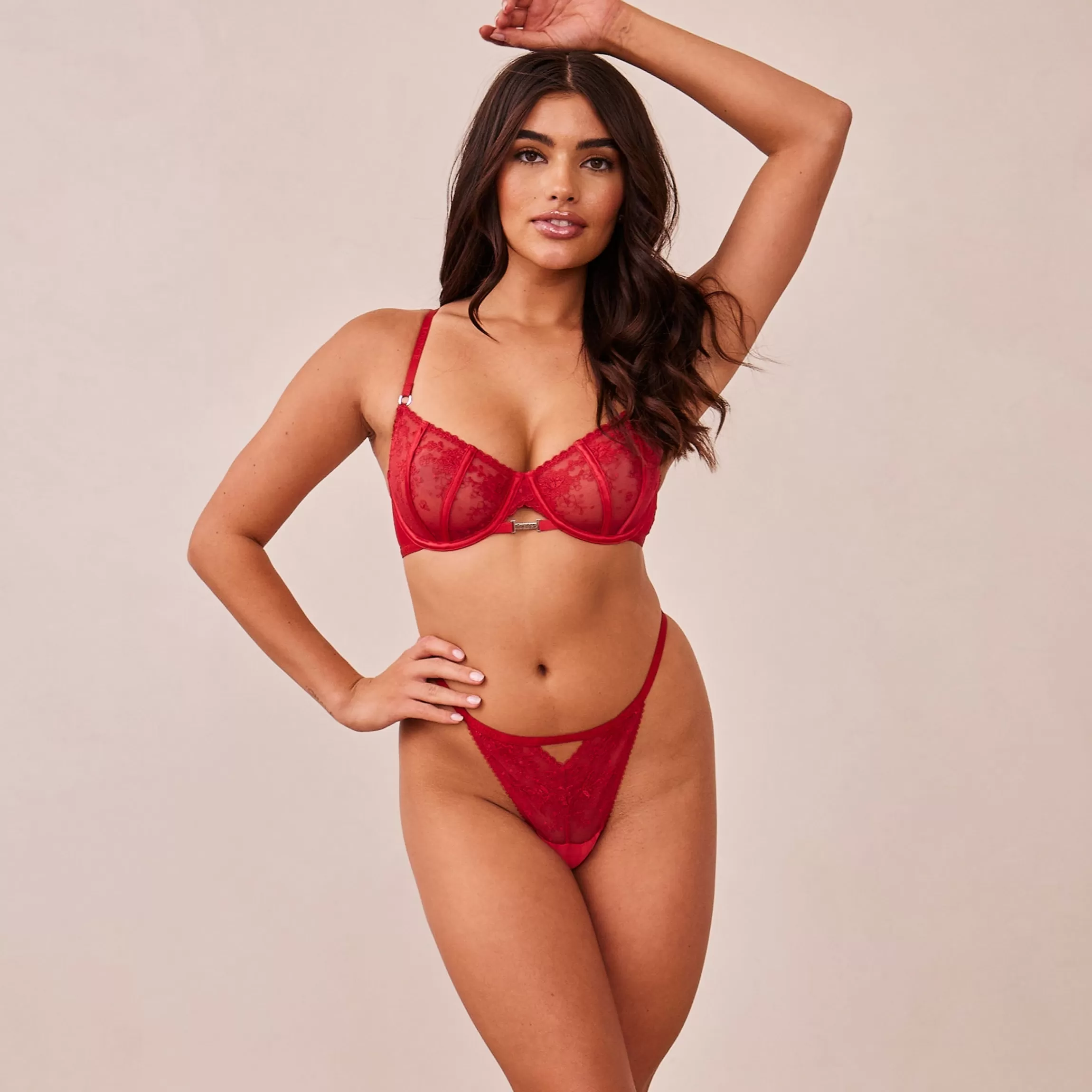 Lounge Flirt Balcony BH & G-string/Slip Set - Kastanjebruin New