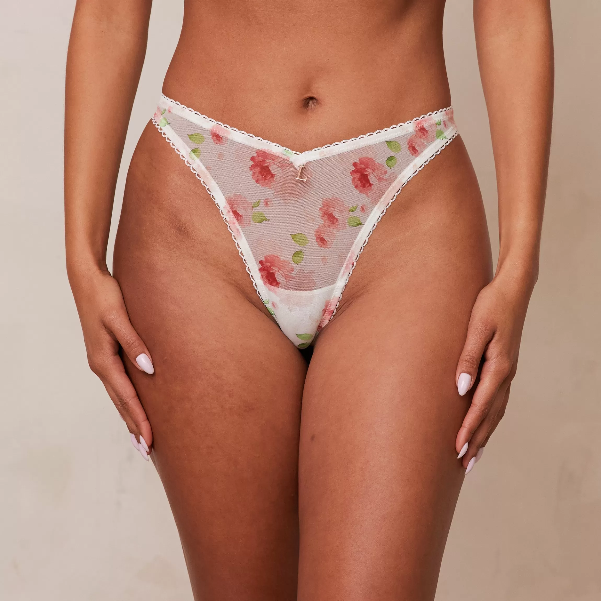 Lounge Floral Mesh String - Wit Hot