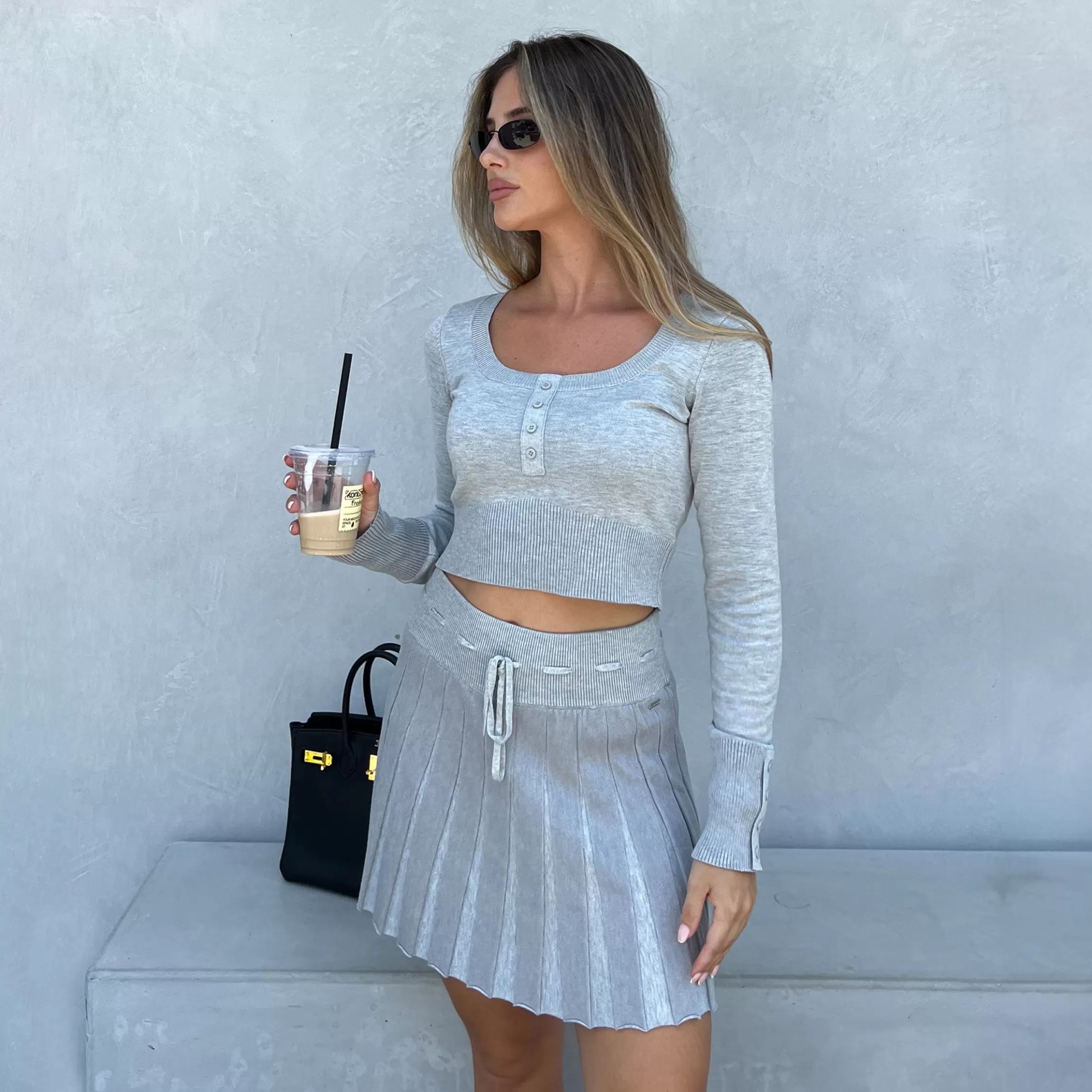 Lounge Gebreide Geplooide Skort - Marl Grijs MarlGrijs Best Sale