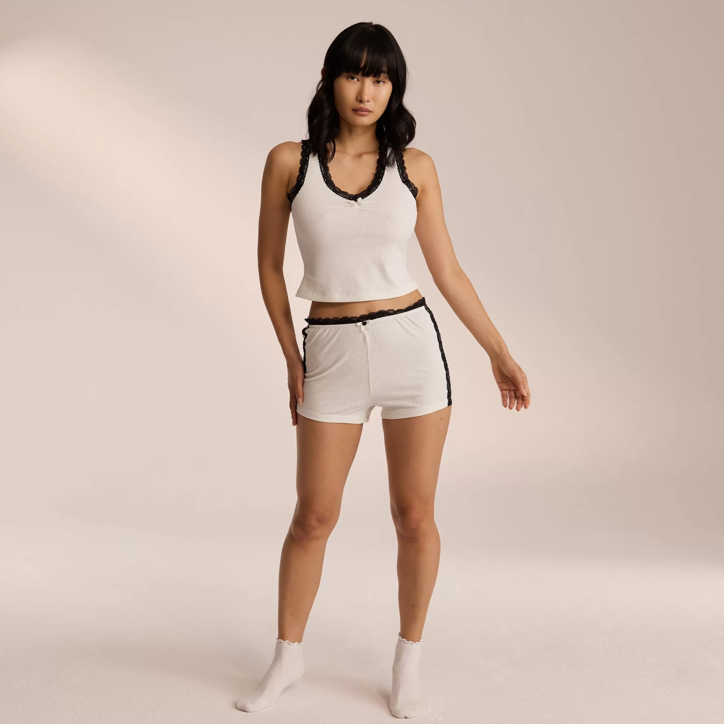 Lounge Kanten Pyjamashorts - Wit Fashion