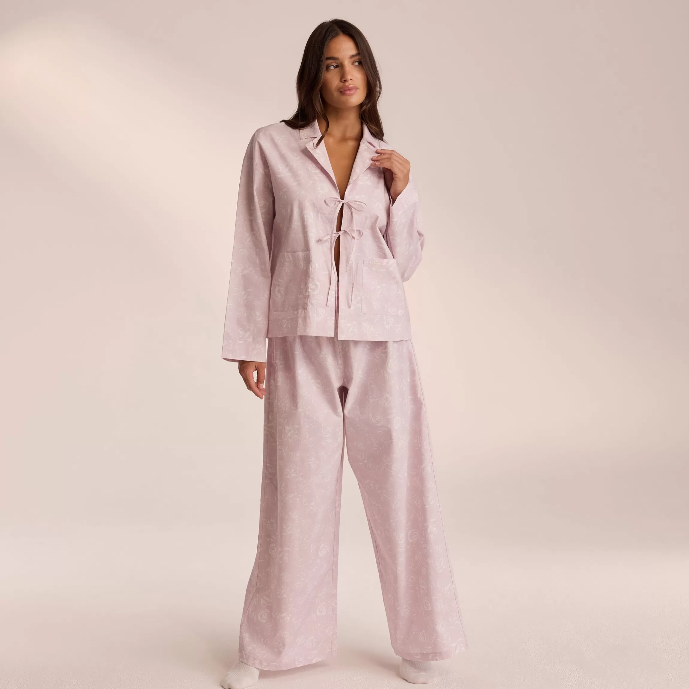 Lounge Katoenen Pyjama Shirt - Lila Sale
