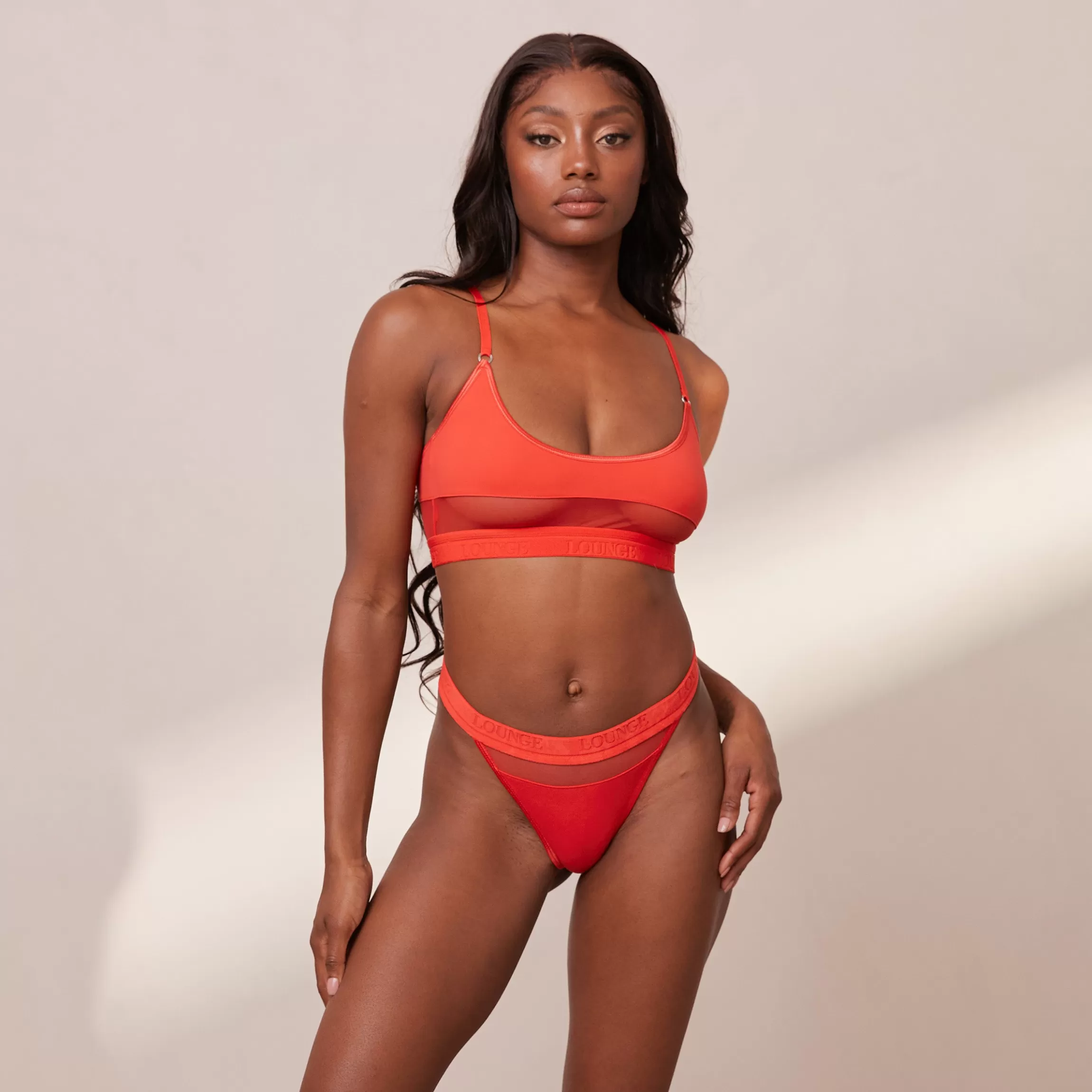 Lounge Mesh BH & String/Slip Set - Rood Sale