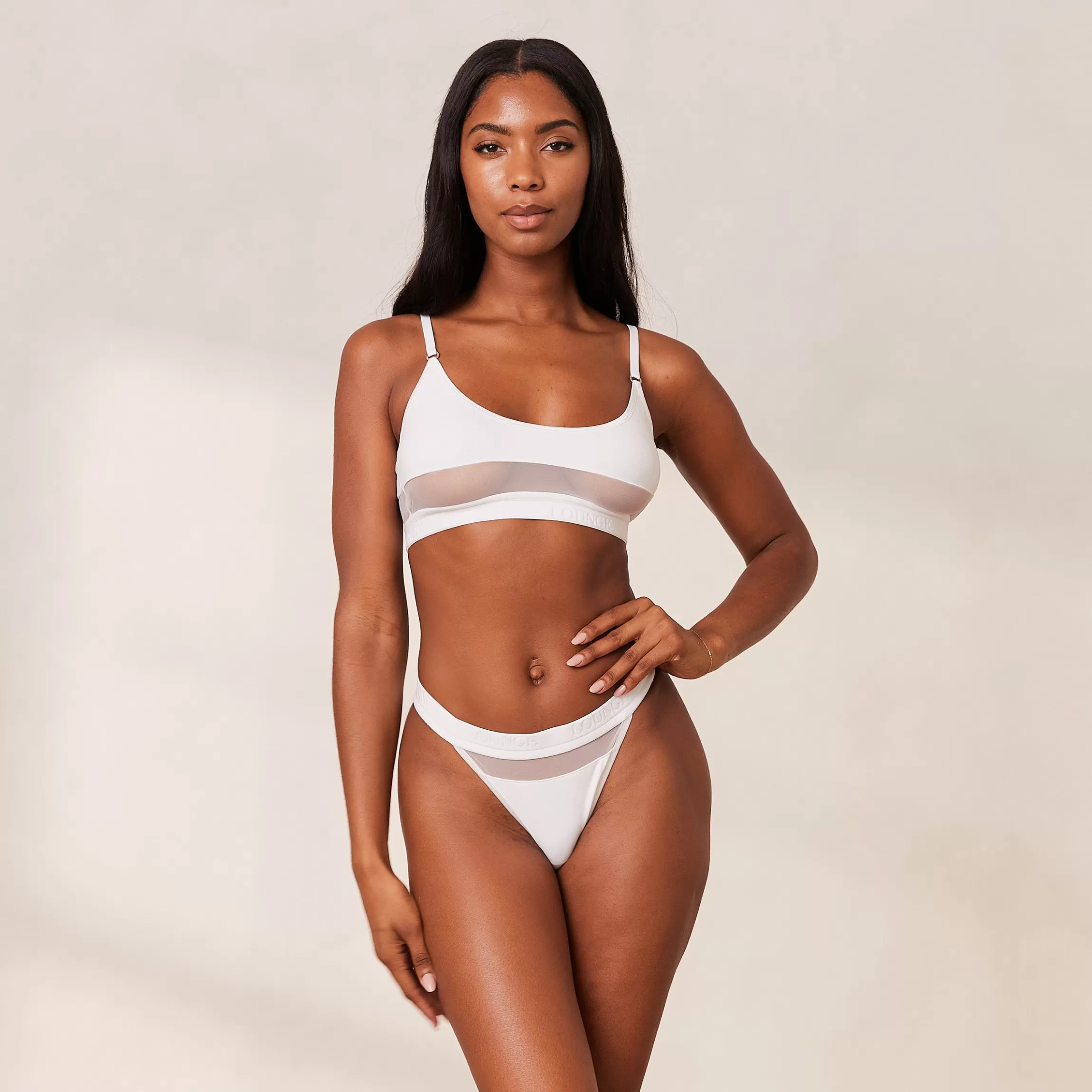Lounge Mesh BH & String/Slip Set - Wit Best Sale