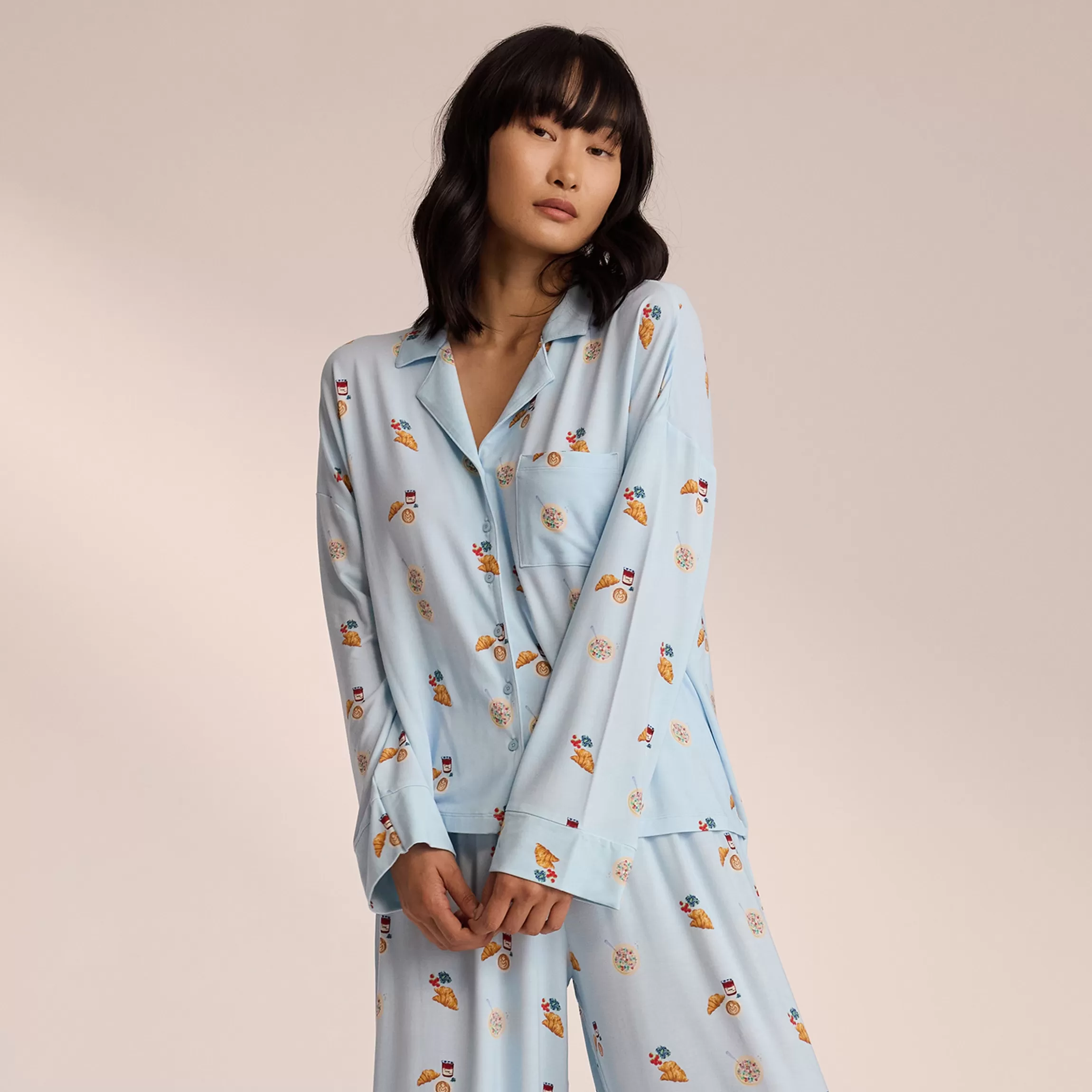 Lounge Modal Pyjamashirt - Blauw Flash Sale