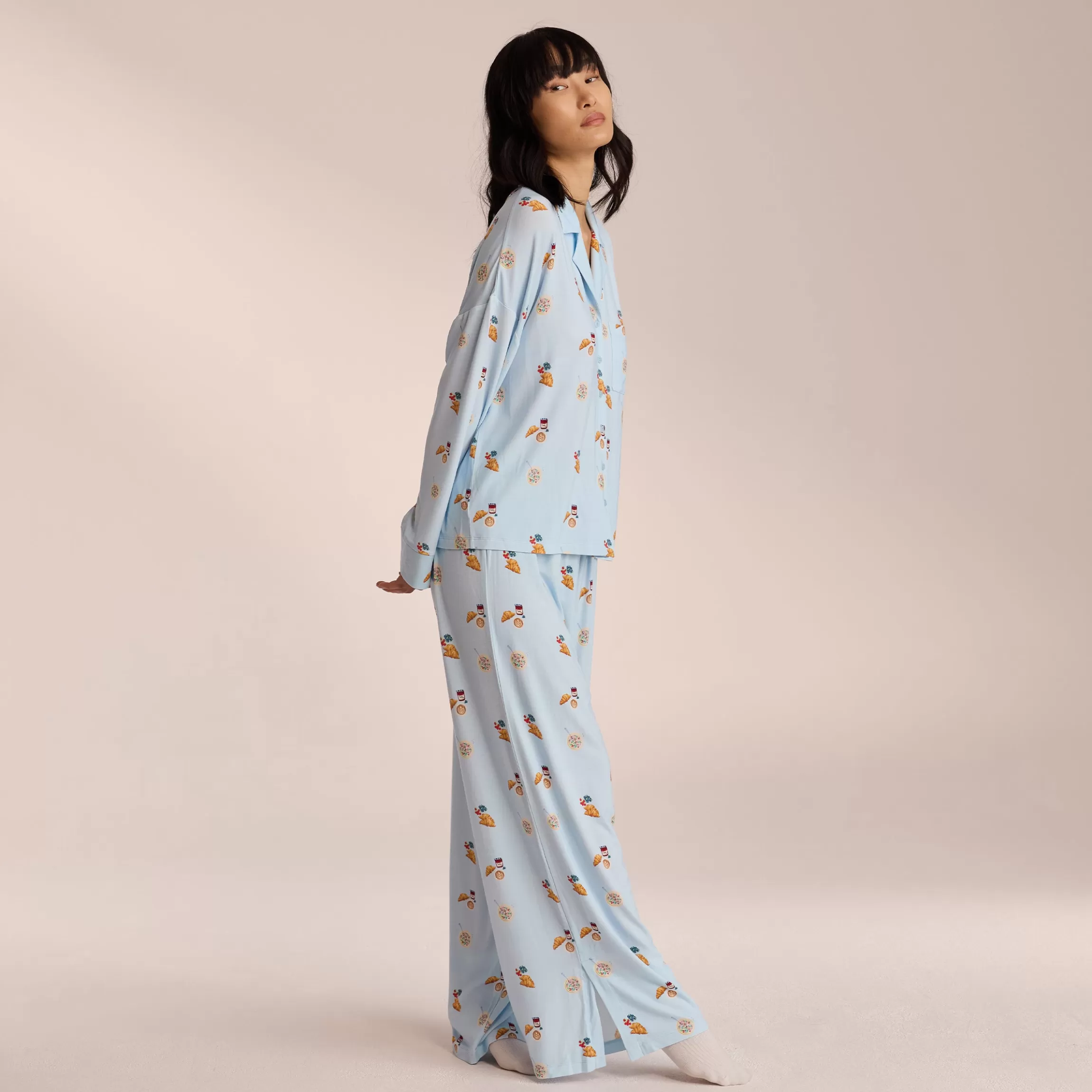 Lounge Modal Pyjamashirt - Blauw Flash Sale