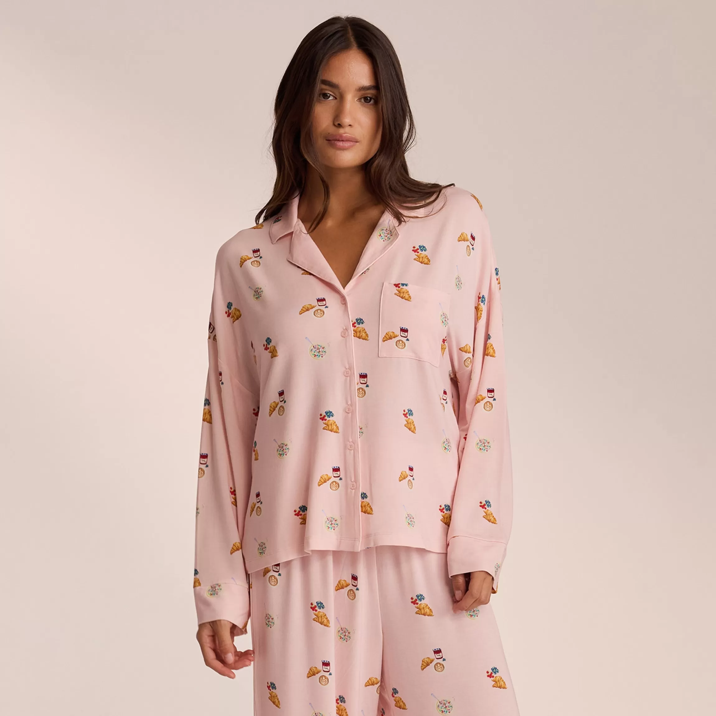 Lounge Modal Pyjamashirt - Roze Flash Sale