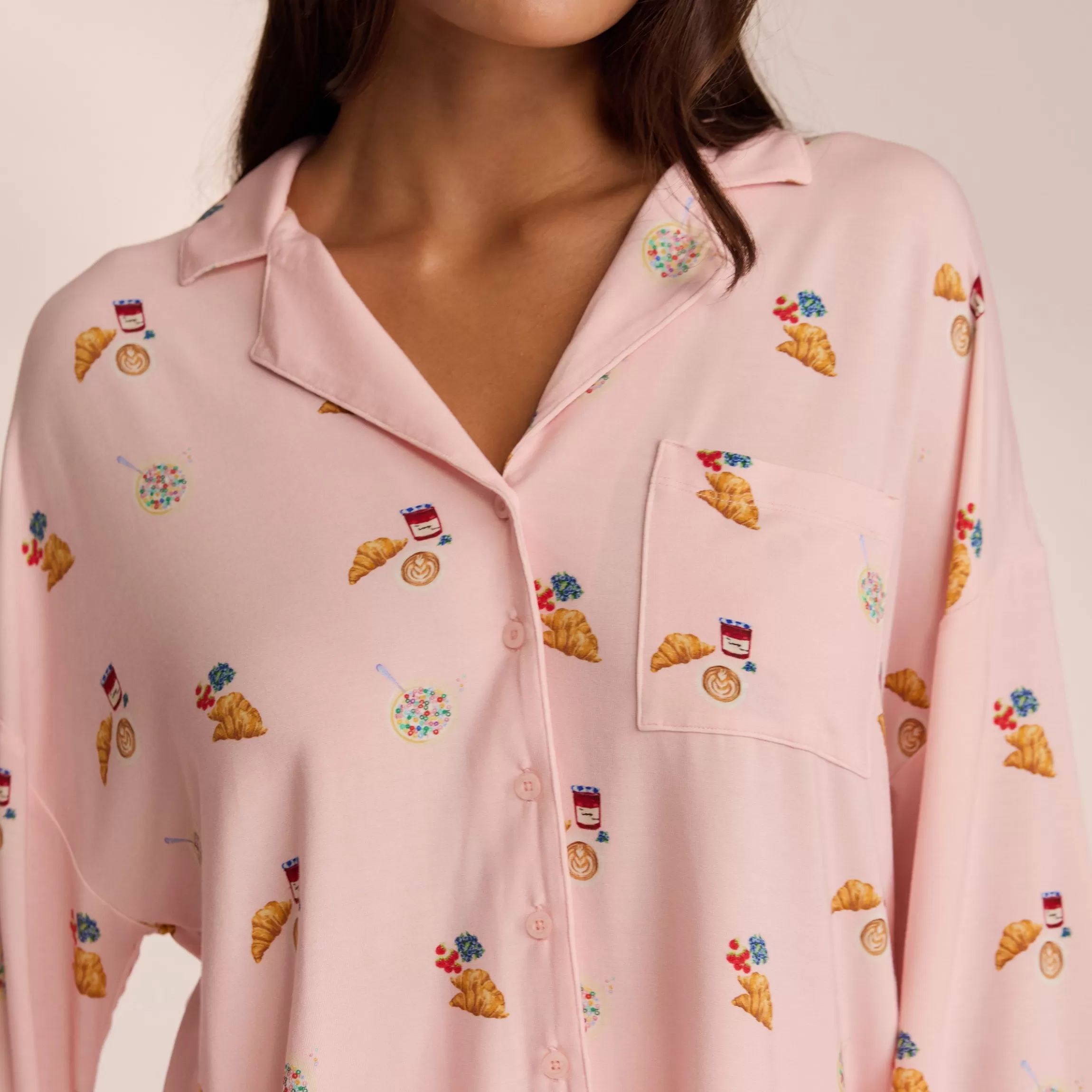 Lounge Modal Pyjamashirt - Roze Flash Sale