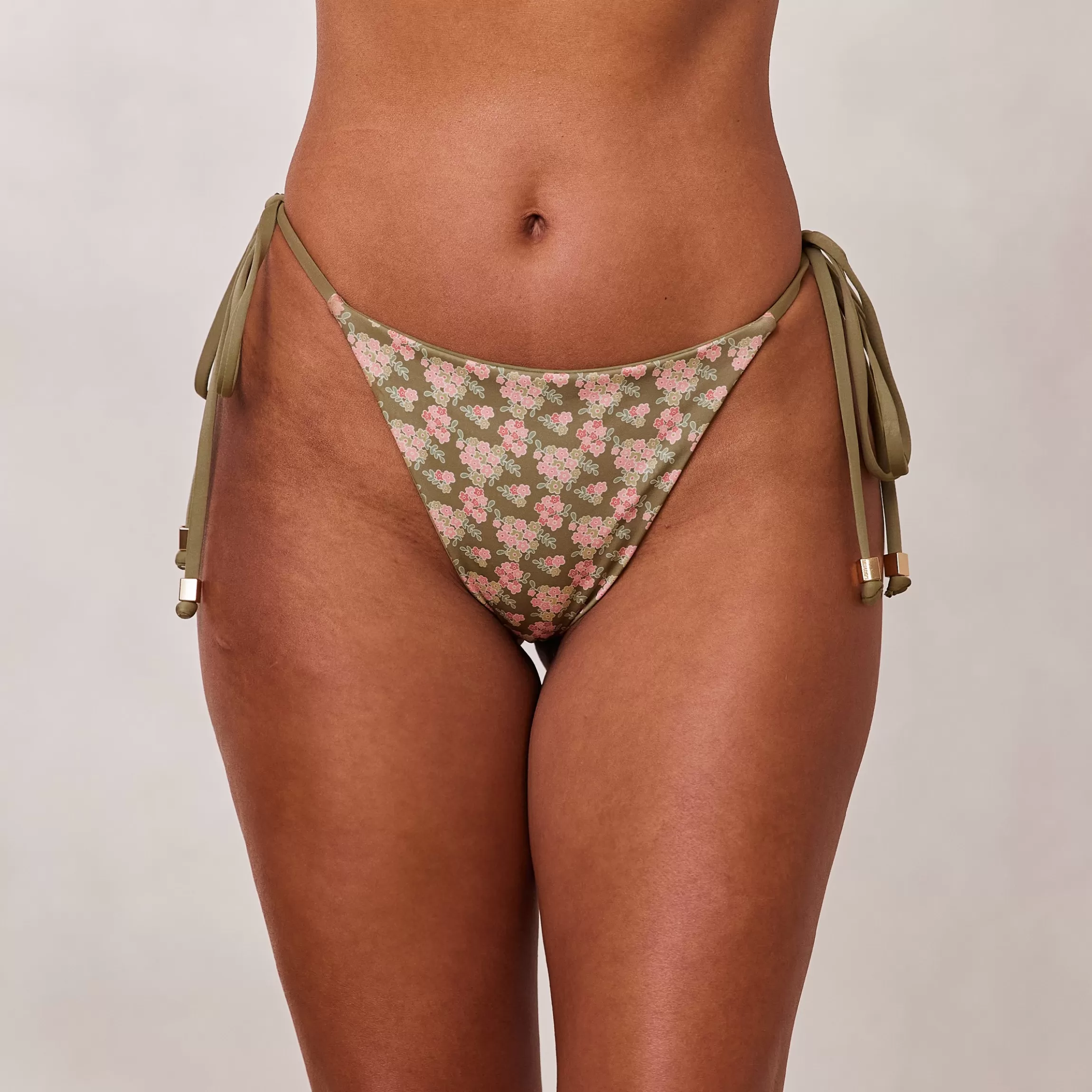 Lounge Omkeerbare Bikini String met Stropdas - Groen/Bloemenprint Online