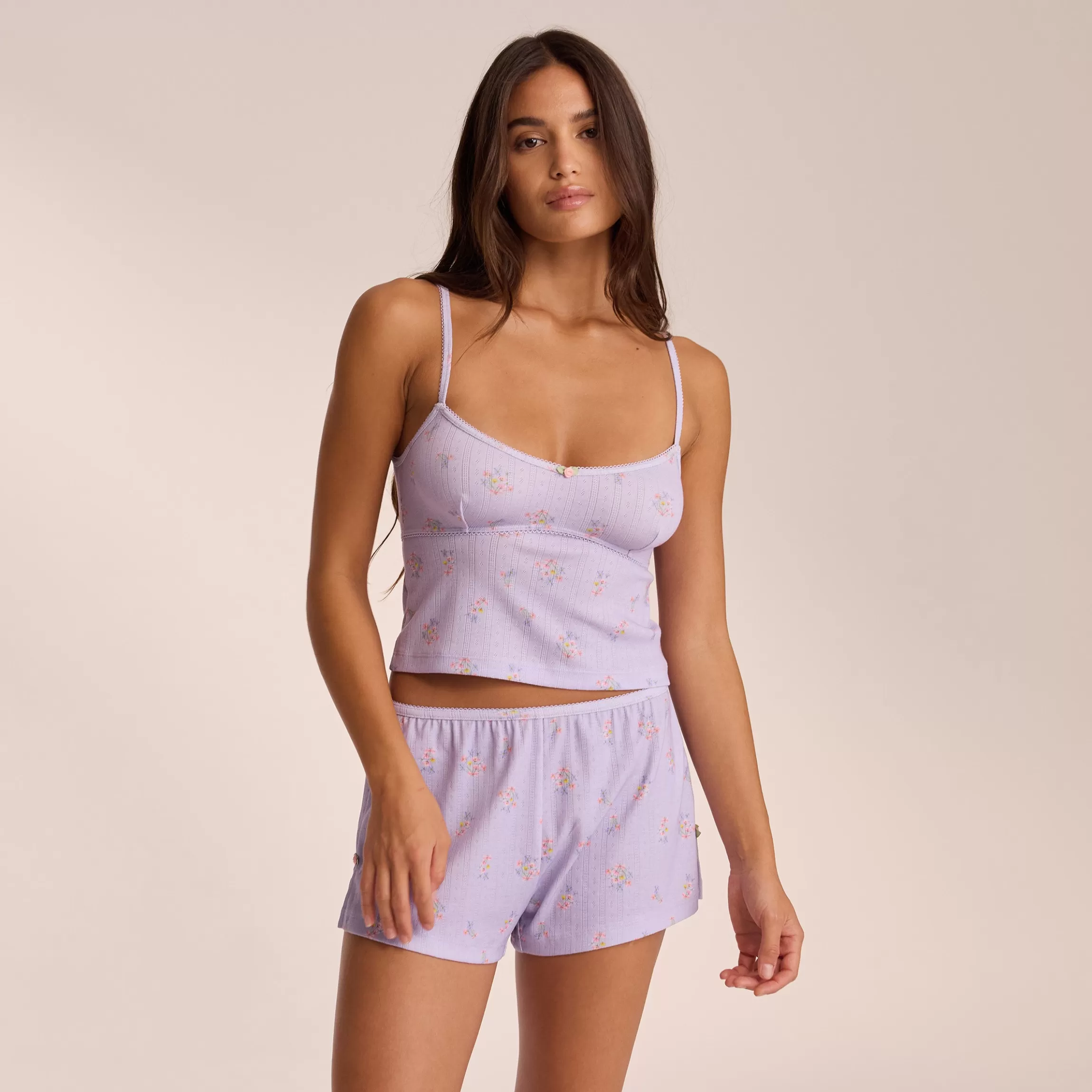Lounge Pointelle Cami Pyjama Top - Bloemig Lila BloemigLila Best