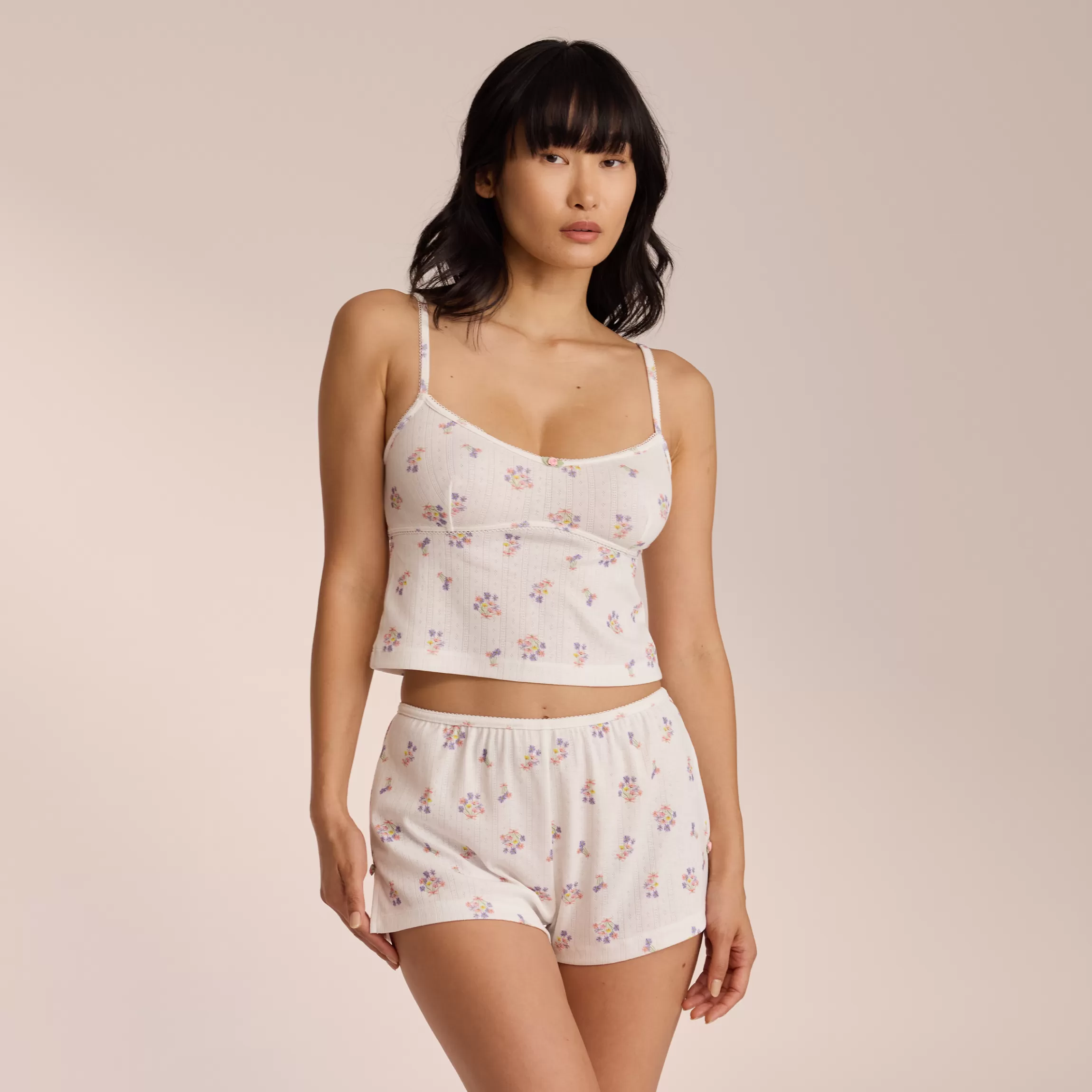 Lounge Pointelle Cami Pyjama Top - Bloemig Wit BloemigWit Outlet
