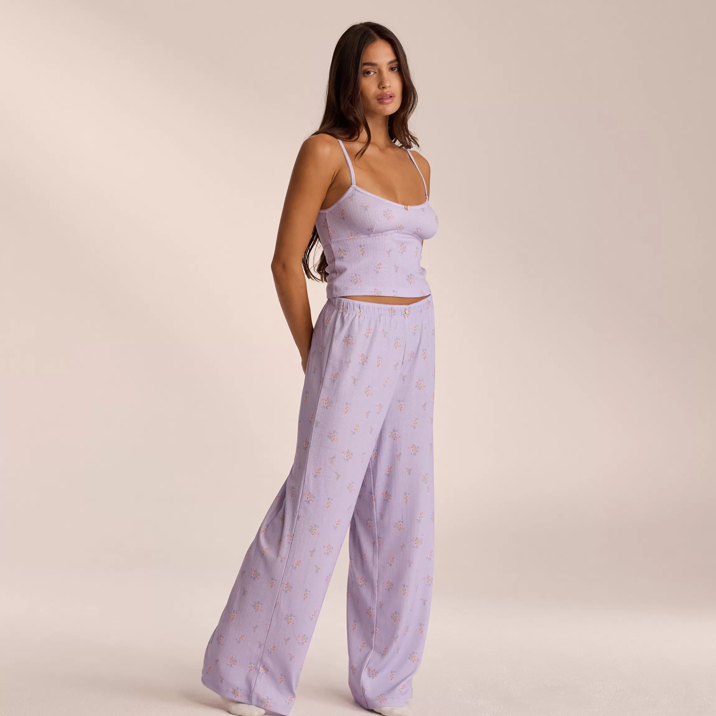 Lounge Pointelle Pyjamabroek - Bloemig Lila BloemigLila Best Sale
