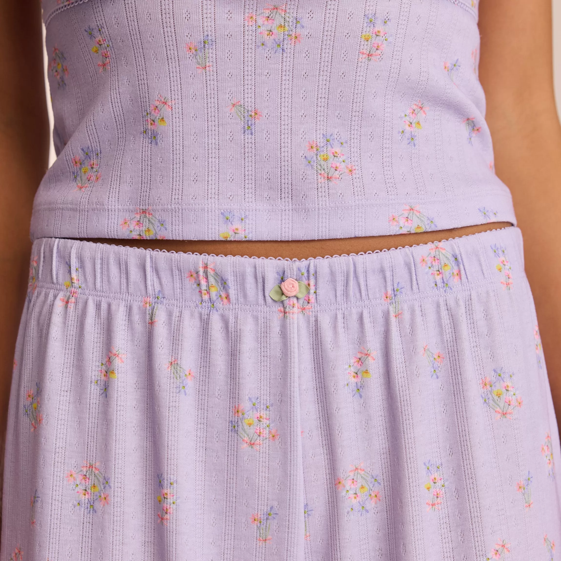 Lounge Pointelle Pyjamabroek - Bloemig Lila BloemigLila Best Sale