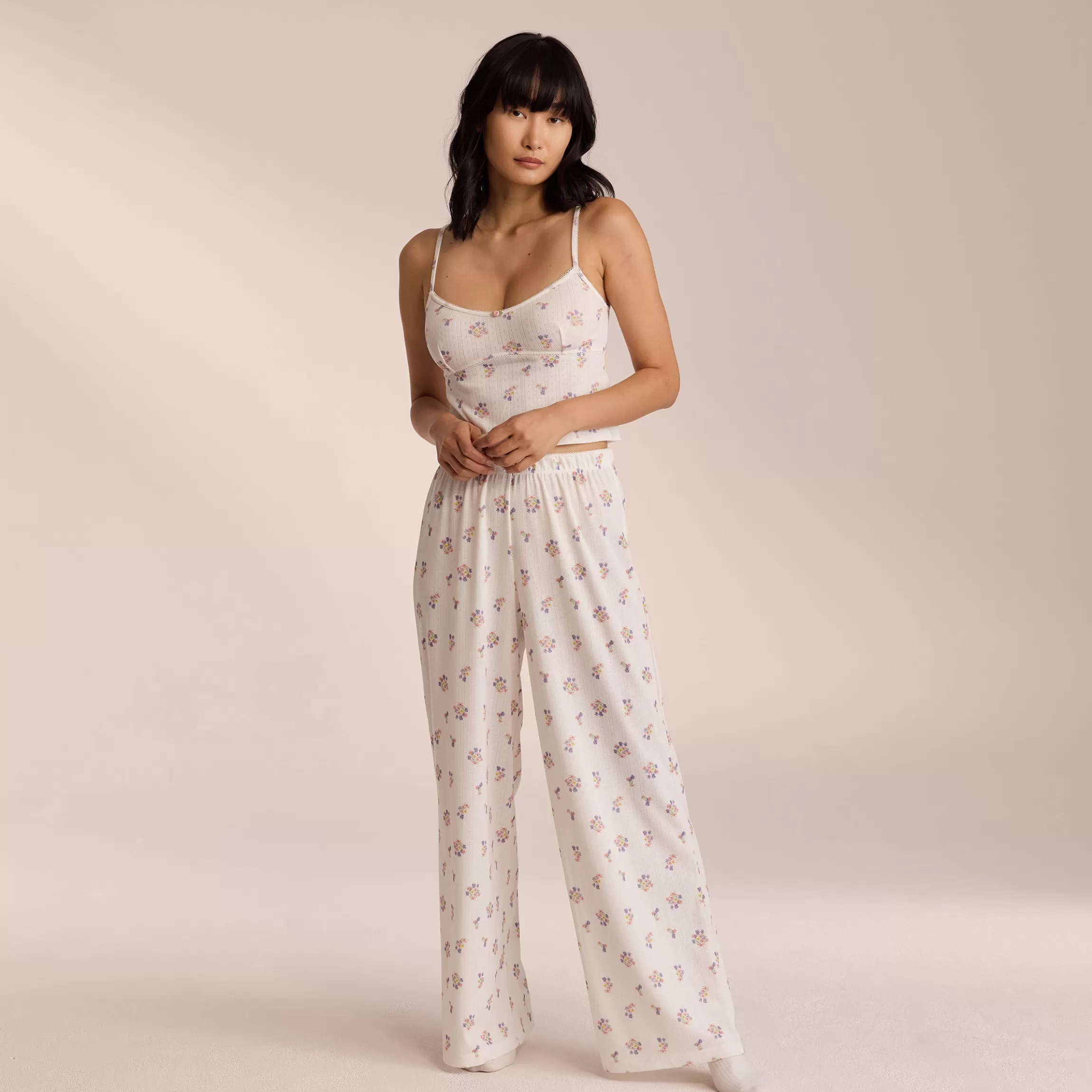 Lounge Pointelle Pyjamabroek - Bloemig Wit BloemigWit Hot