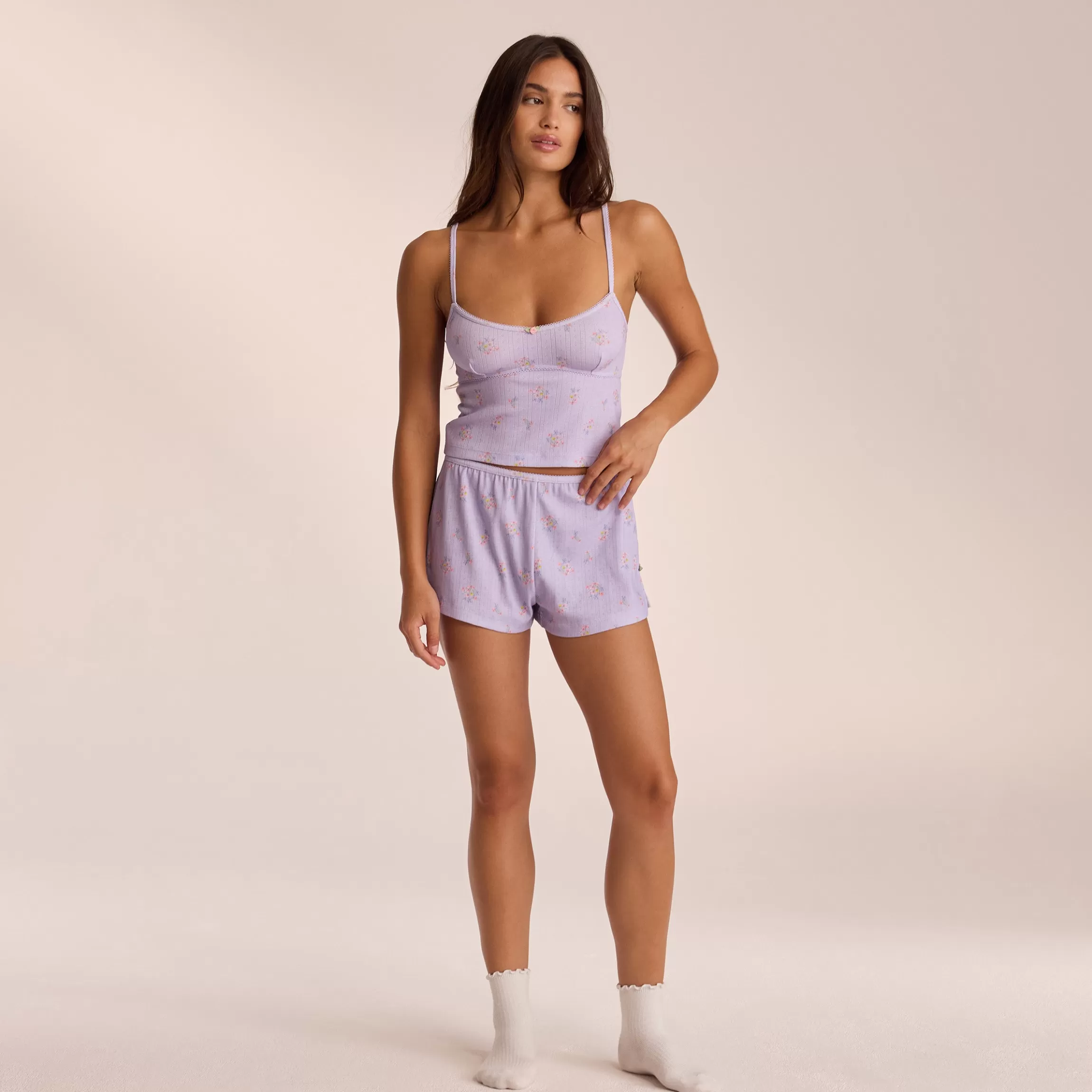 Lounge Pointelle Pyjamashorts - Bloemig Lila BloemigLila Store