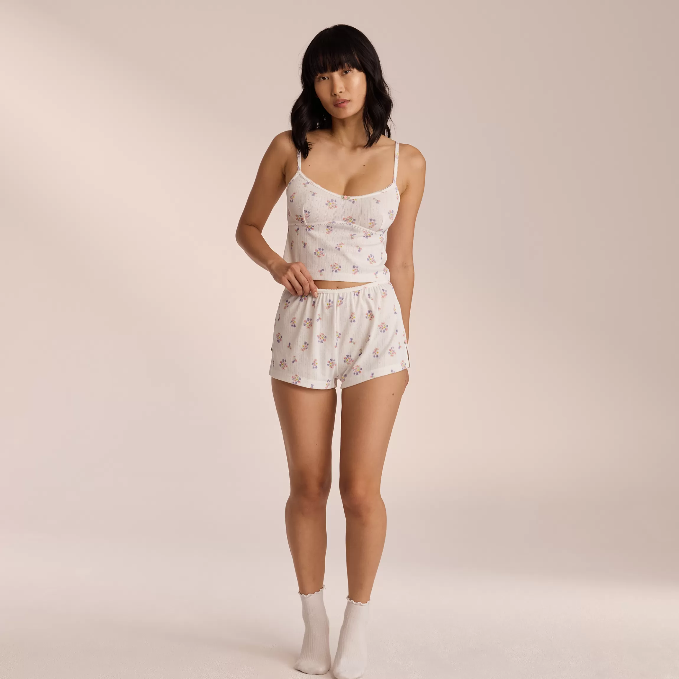 Lounge Pointelle Pyjamashorts - Bloemig Wit BloemigWit Online