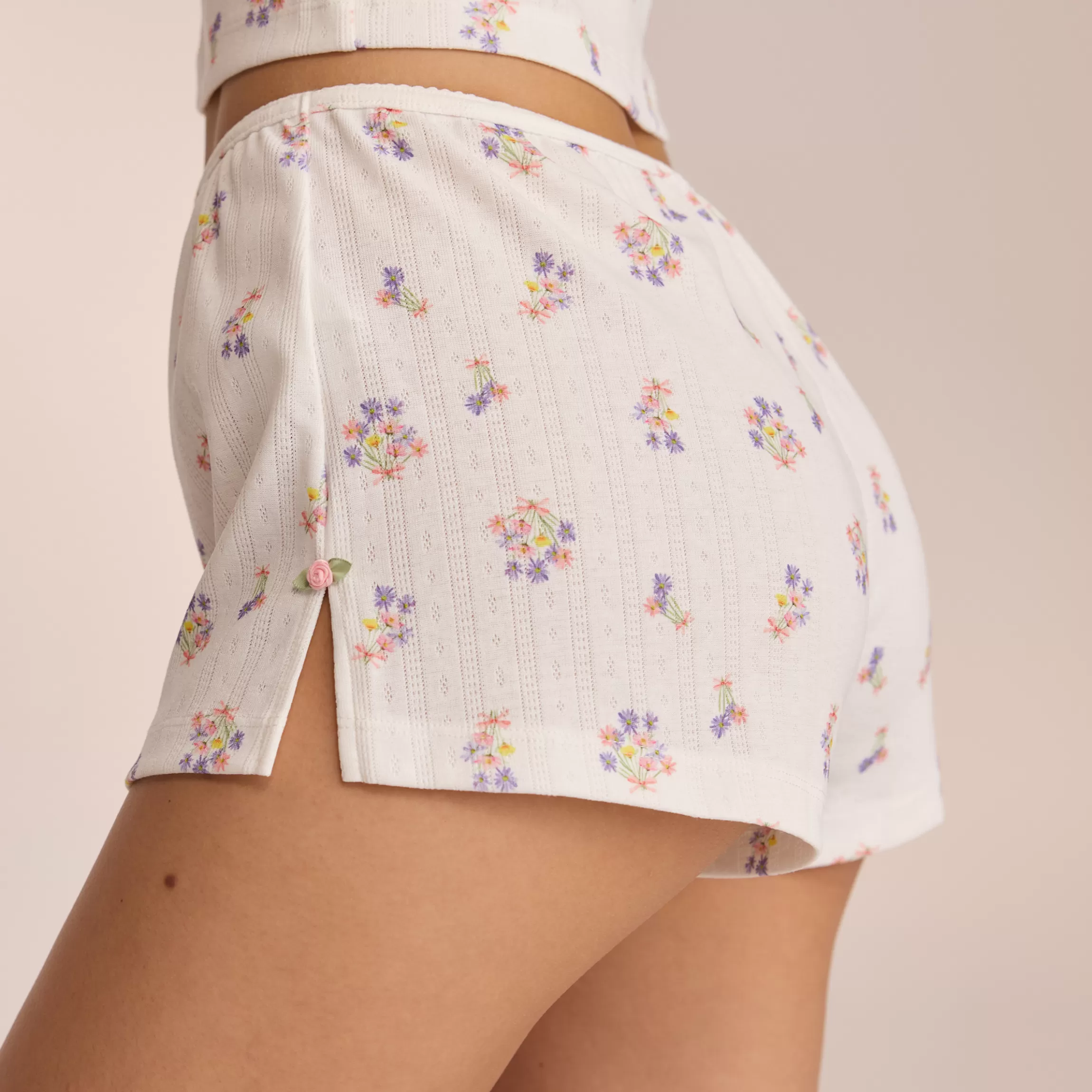 Lounge Pointelle Pyjamashorts - Bloemig Wit BloemigWit Online