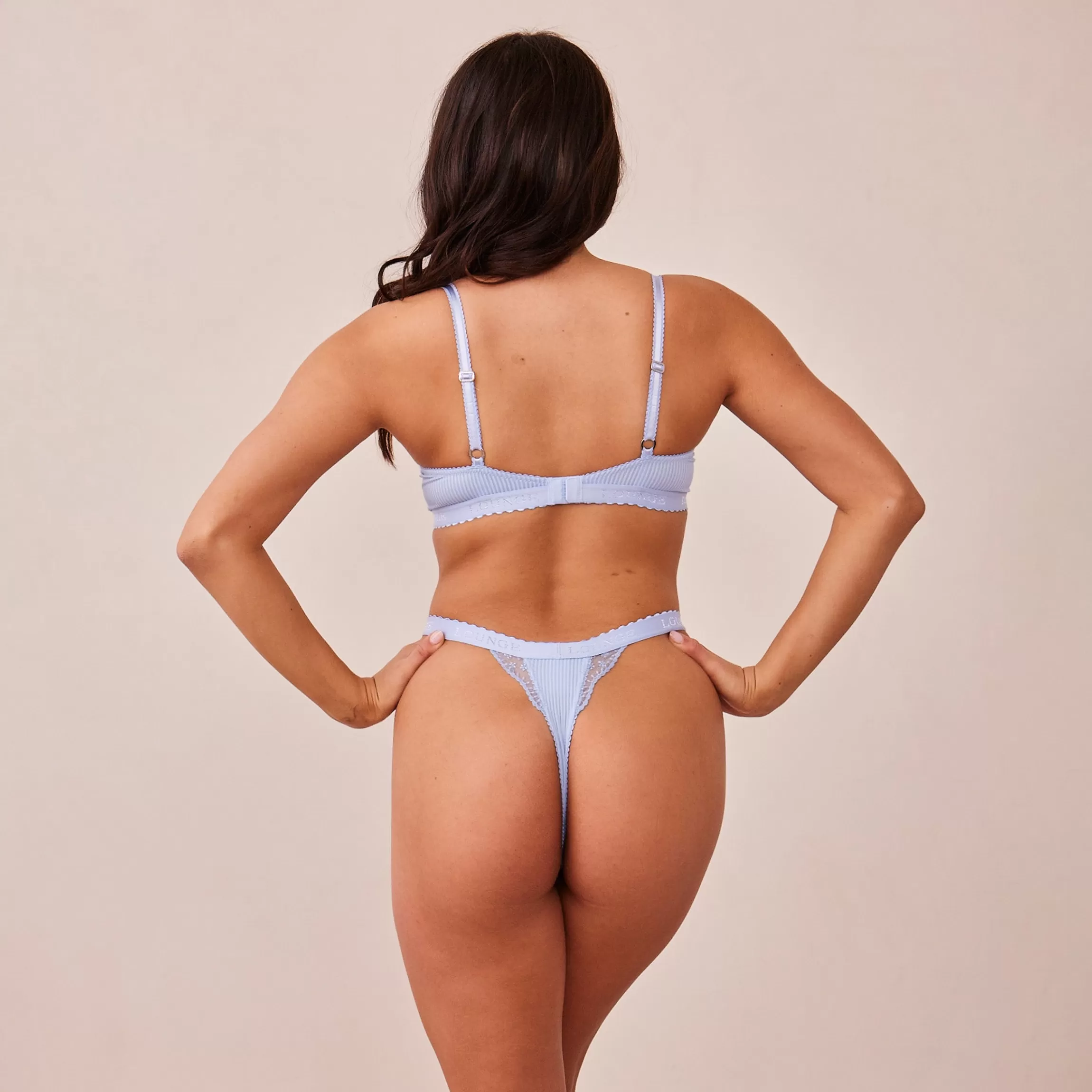 Lounge Ribbed Balcony BH & String/Slip Set - Blauw Discount
