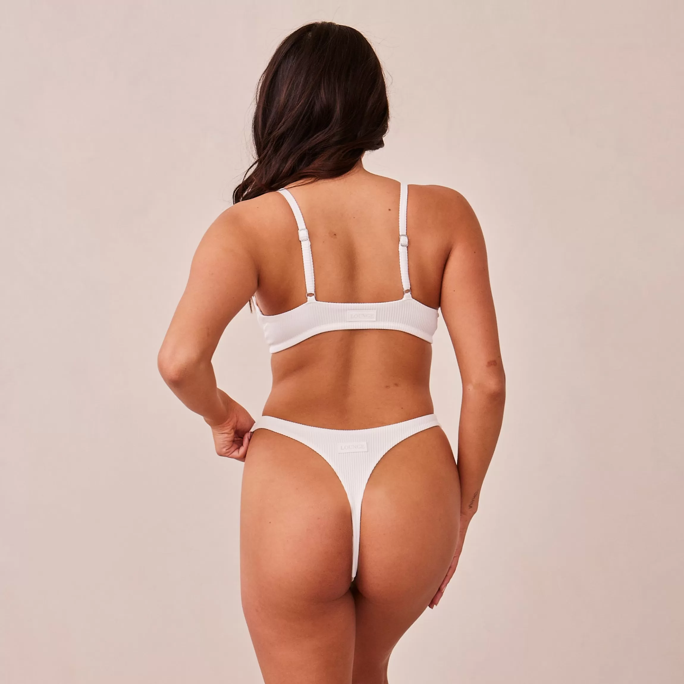 Lounge Ribbed Triangle BH & String/Trussers Set - Wit Discount