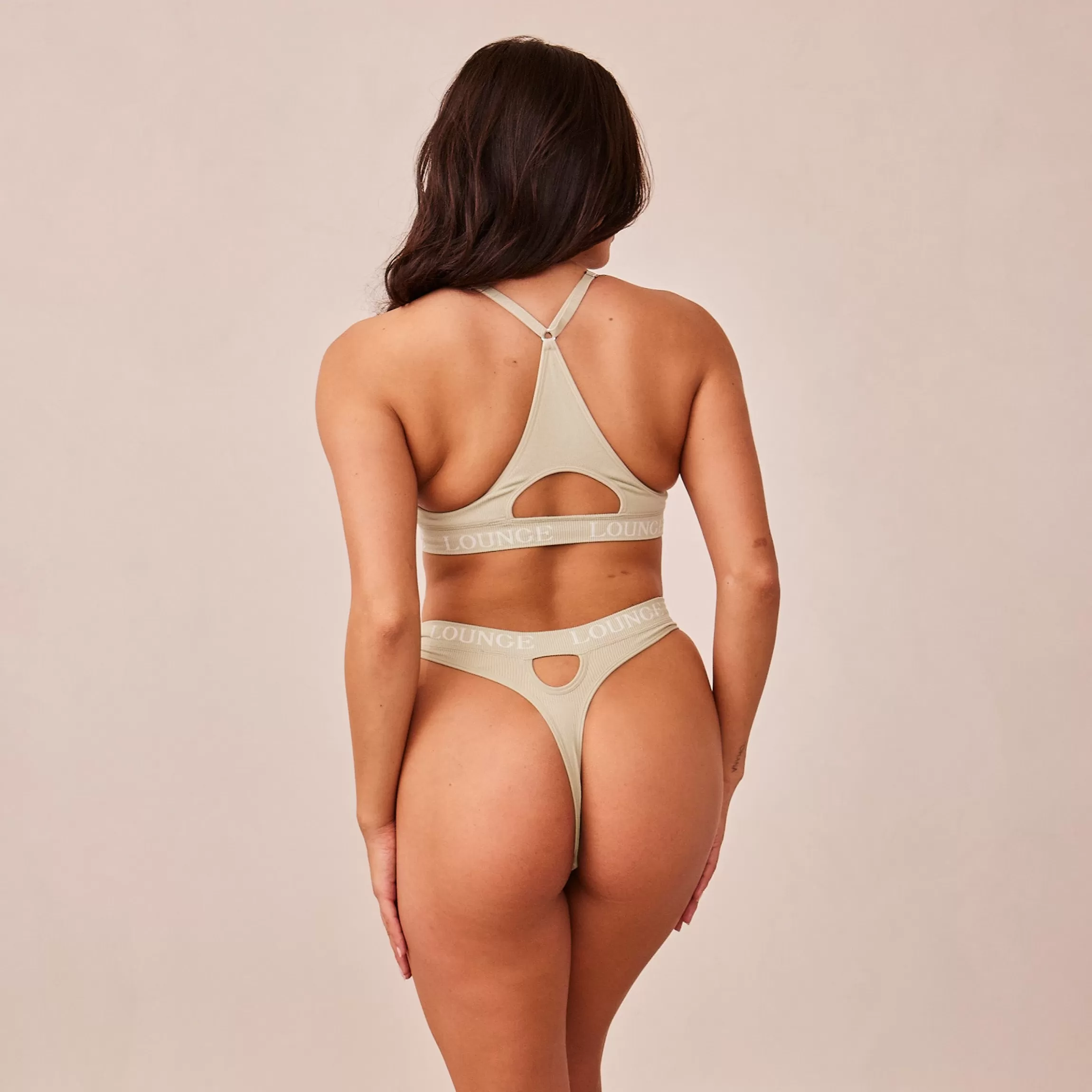 Lounge Seamless BH & String/Slip Set - Olijf Cheap