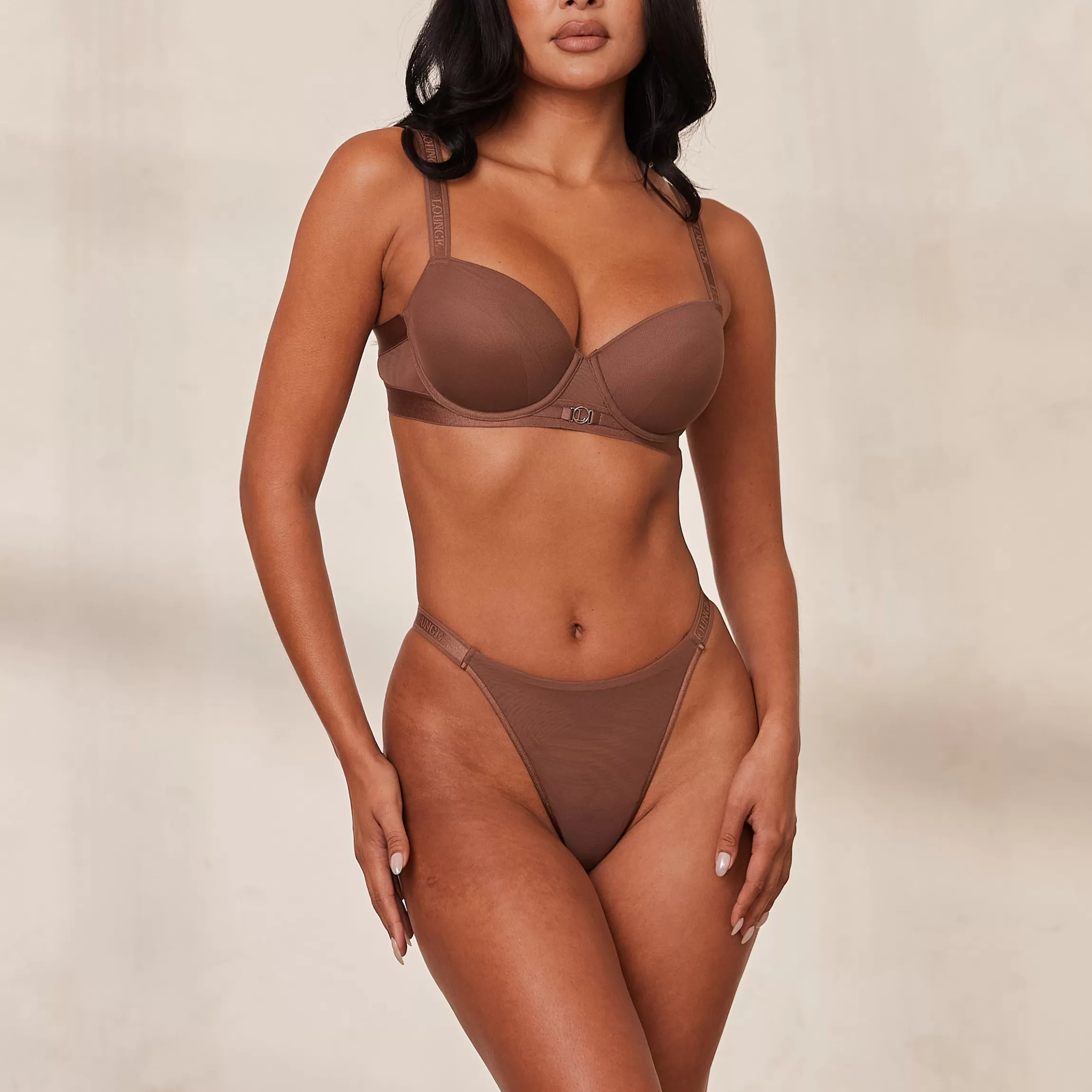 Lounge Smooth Mesh T-shirt BH & String/Slip Set - Kastanjekleurig Online