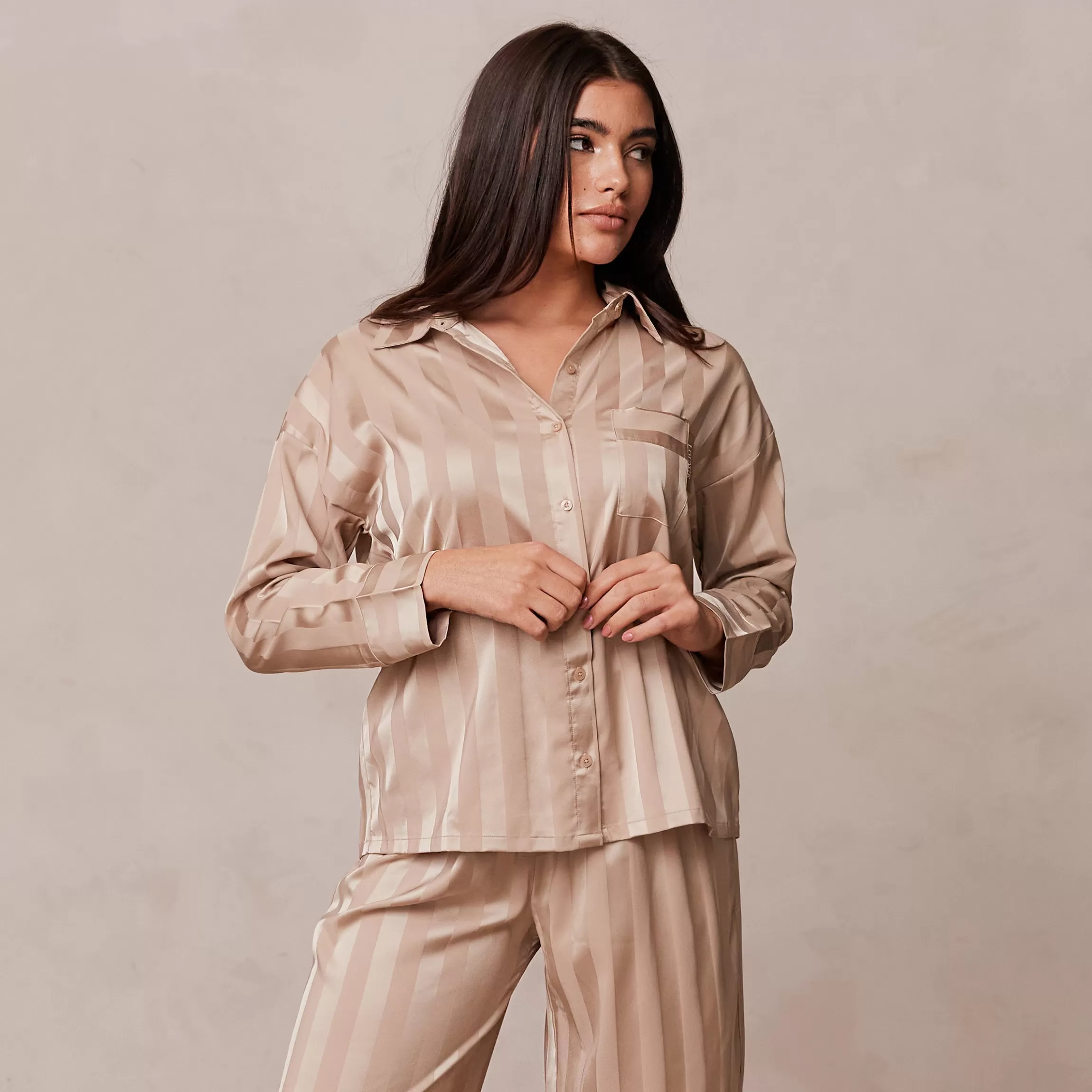 Lounge Striped Satin Pyjama Shirt - Nerts New
