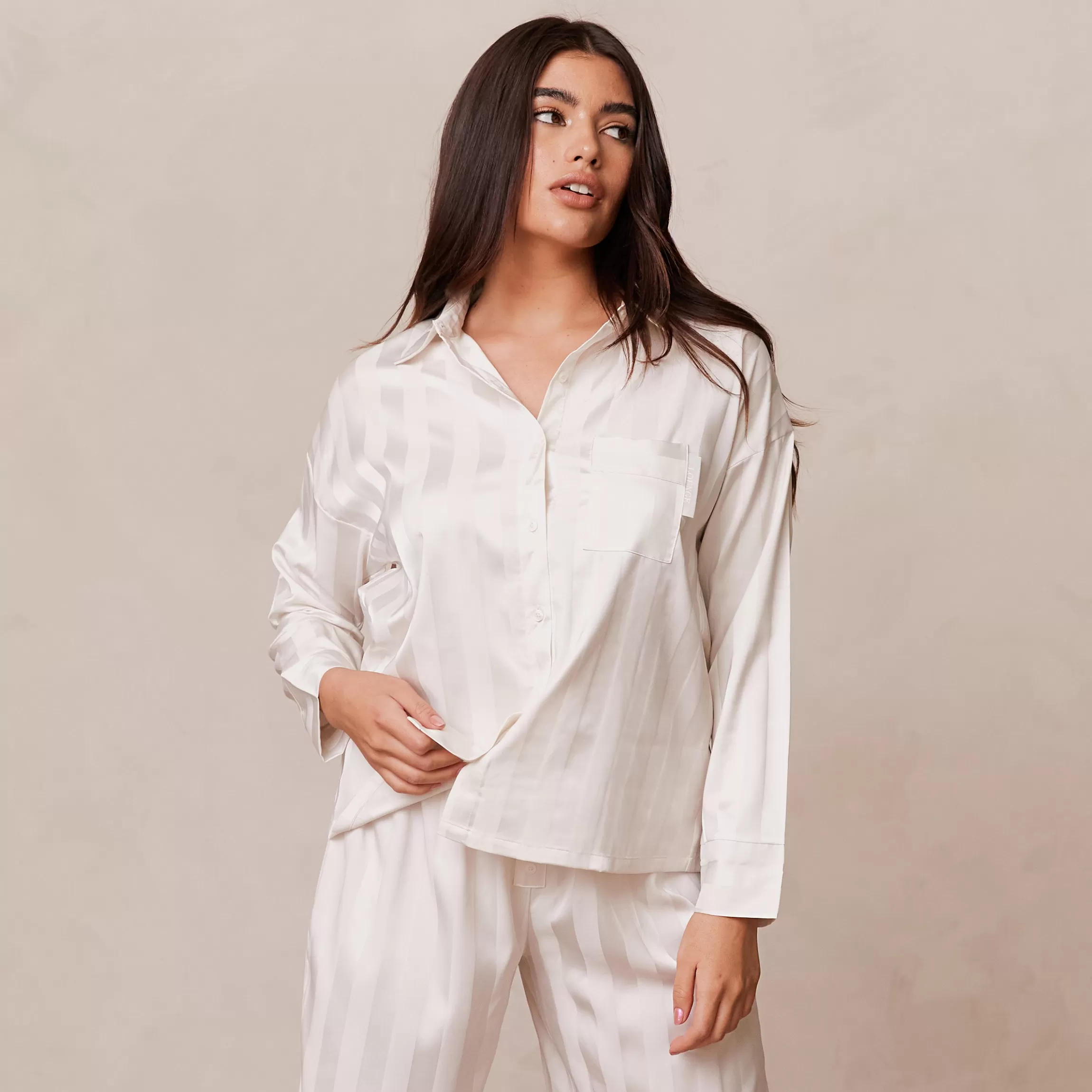 Lounge Striped Satin Pyjama Shirt - Parel Clearance