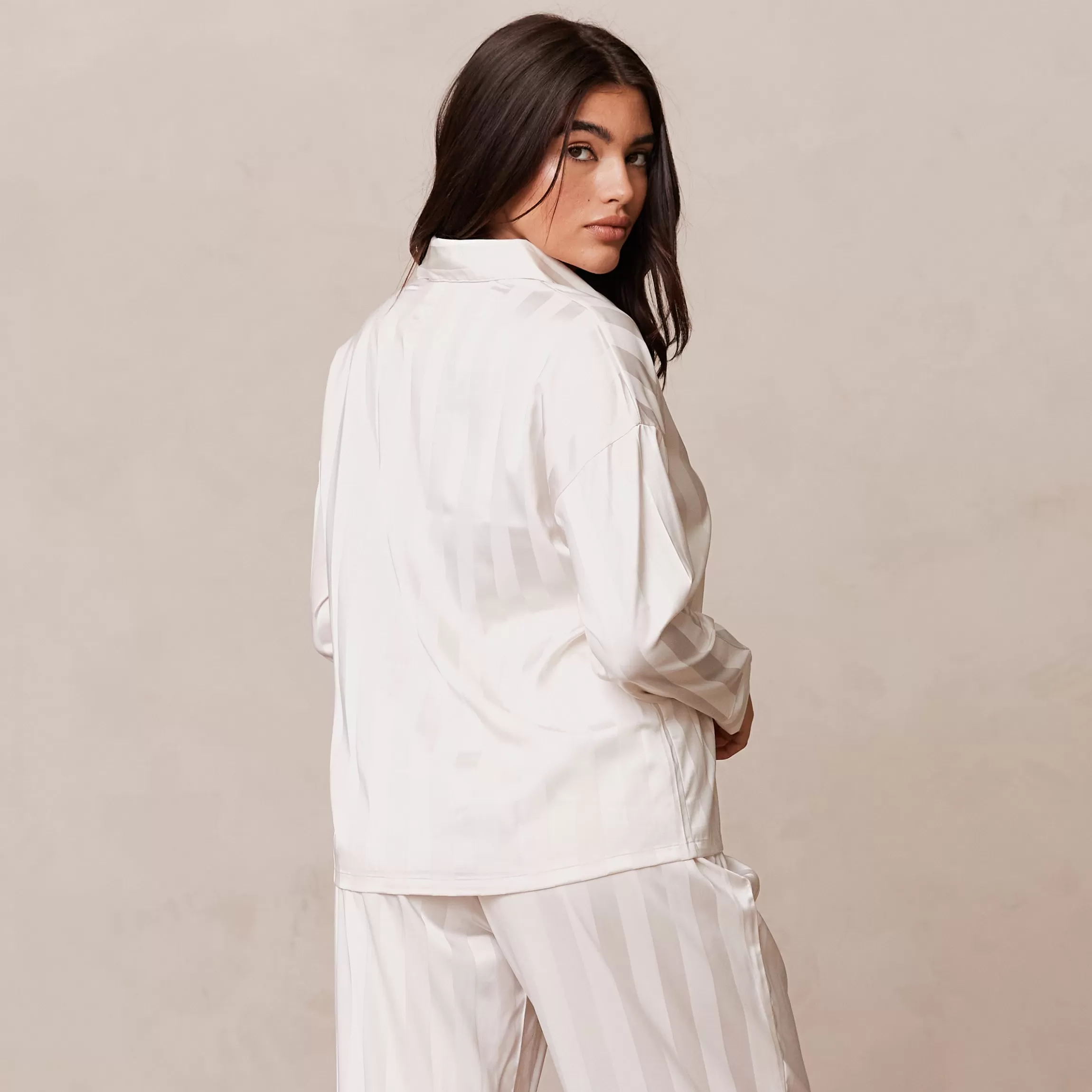 Lounge Striped Satin Pyjama Shirt - Parel Clearance