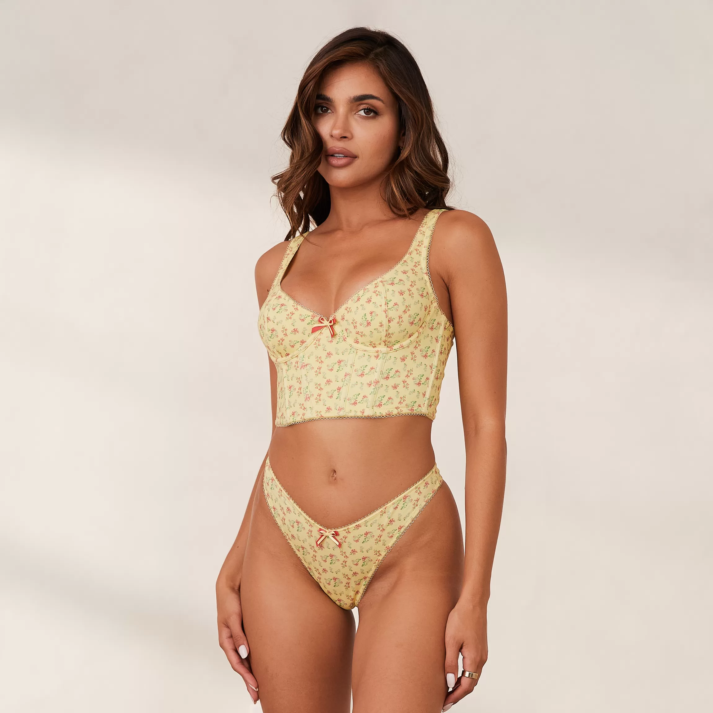 Lounge Sweet Longline BH & G-string Set - Lemon Floral CitroenBloemig Sale
